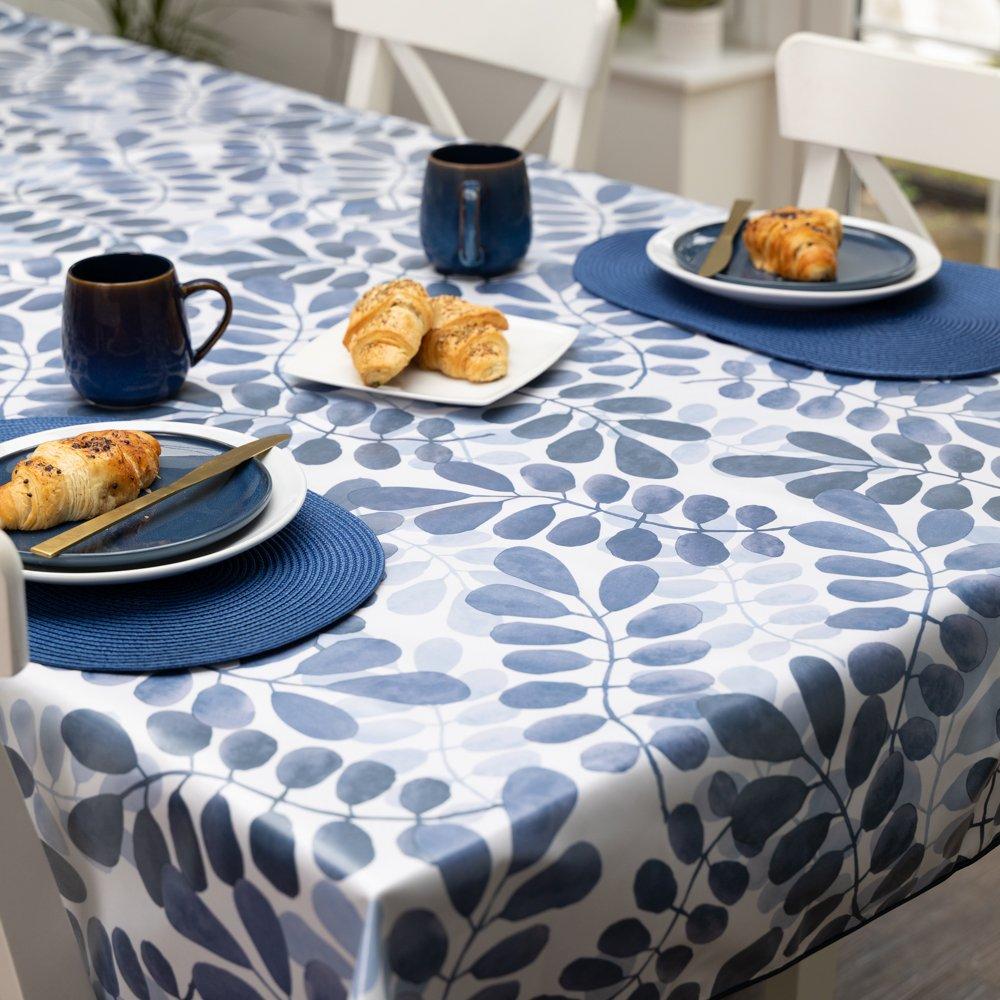 Blue - D C Fix - Leaves Wipe Clean Polyester Tablecloth - 6