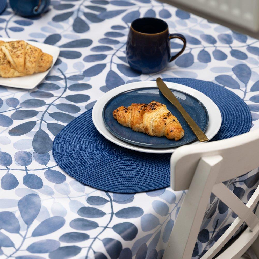 Blue - D C Fix - Leaves Wipe Clean Polyester Tablecloth - 7