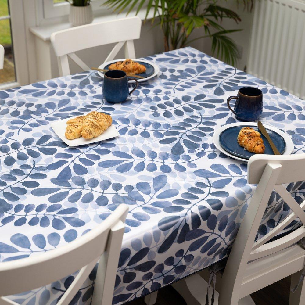 Blue - D C Fix - Leaves Wipe Clean Polyester Tablecloth - 8