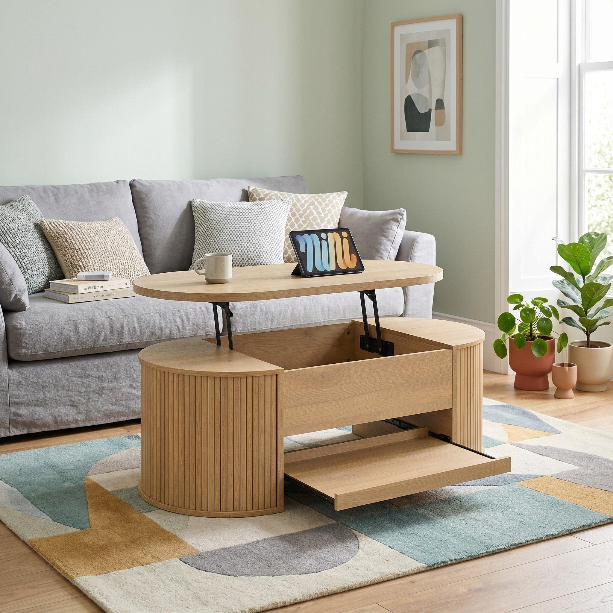 Oak - Urban Meuble - Multifunctional Lift-Top Coffee Table - 1