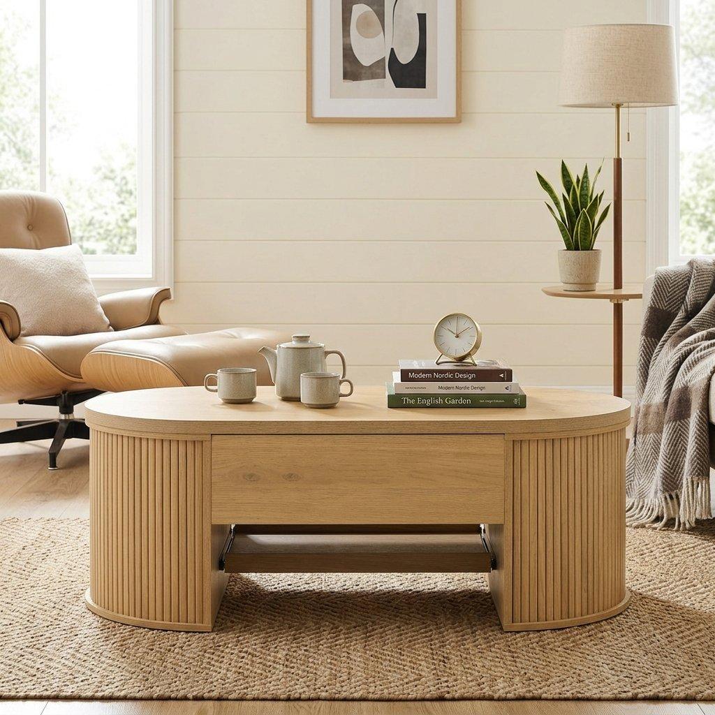 Oak - Urban Meuble - Multifunctional Lift-Top Coffee Table - 2