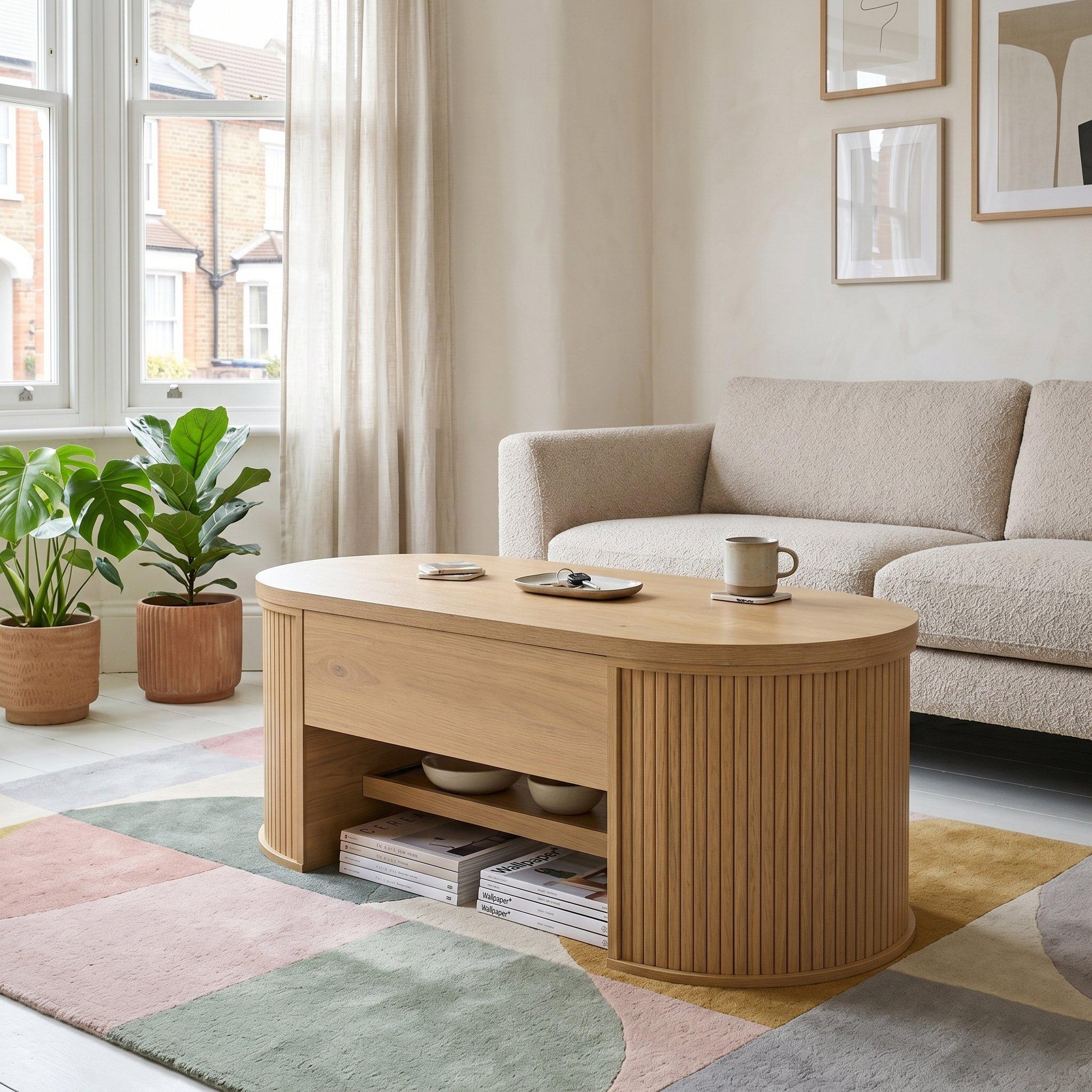 Oak - Urban Meuble - Multifunctional Lift-Top Coffee Table - 3