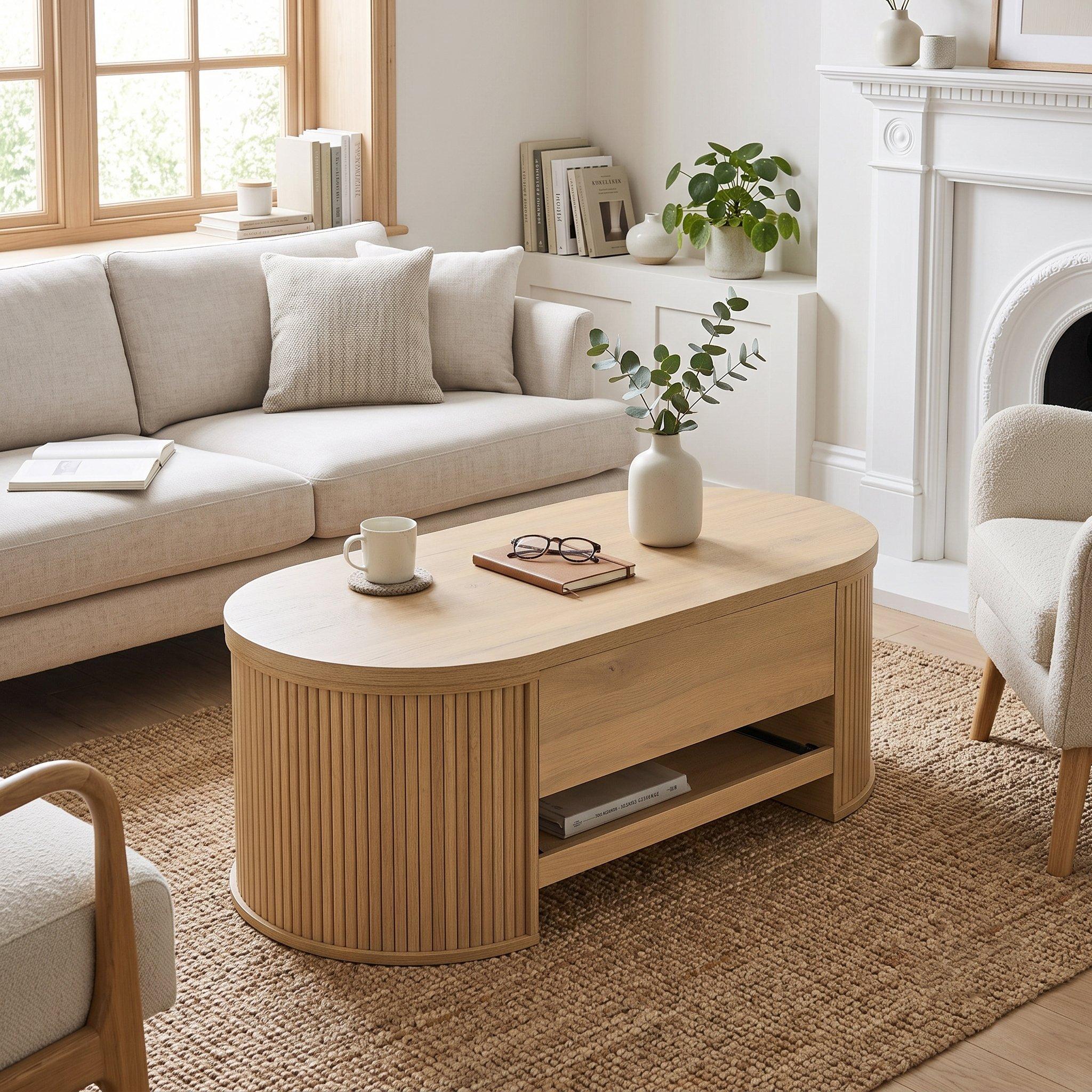 Oak - Urban Meuble - Multifunctional Lift-Top Coffee Table - 4