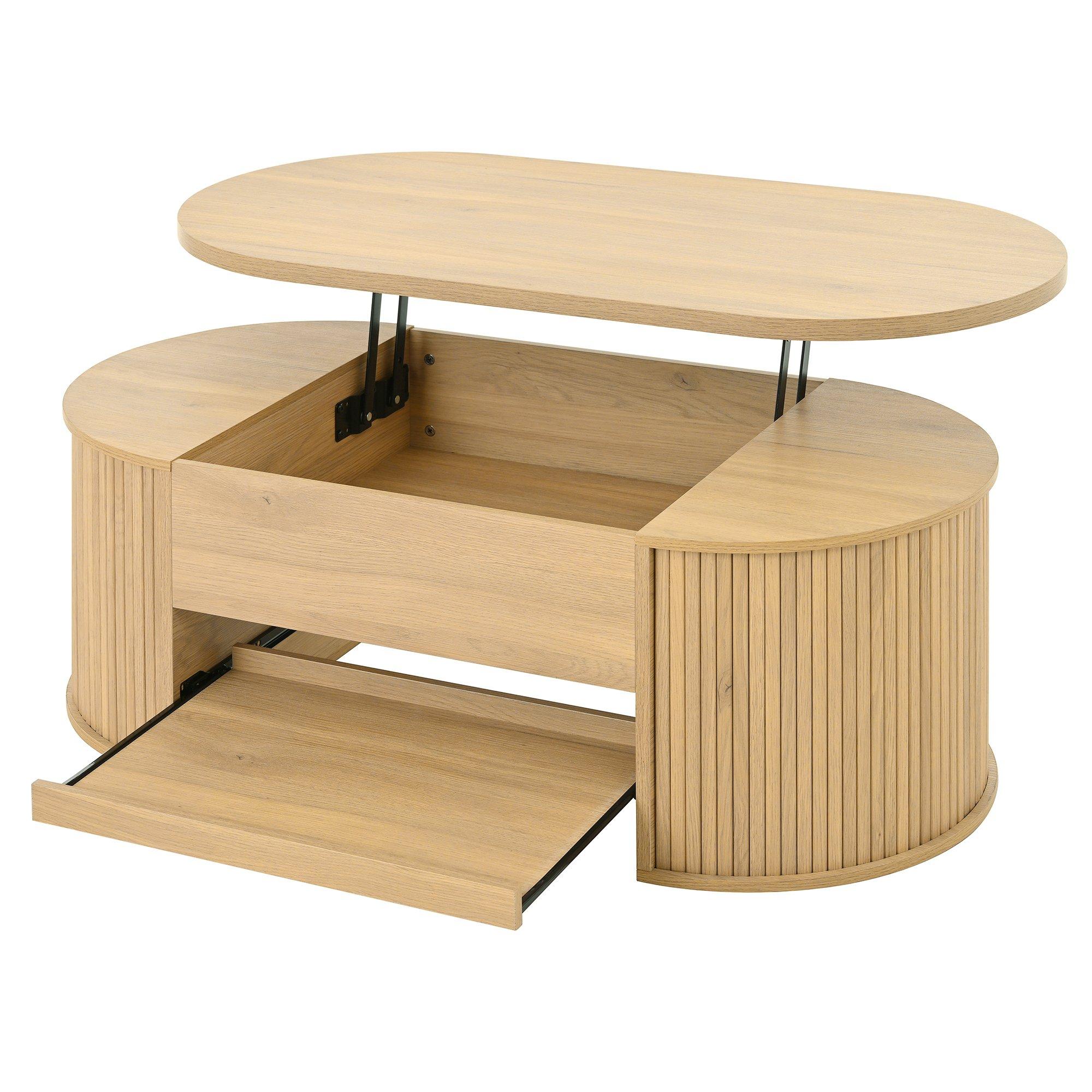 Oak - Urban Meuble - Multifunctional Lift-Top Coffee Table - 10