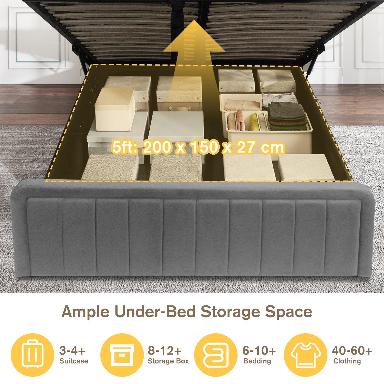 Dark Grey - Comfy Living - Brushed Velvet Gas Lift Bed with Mattress - 13