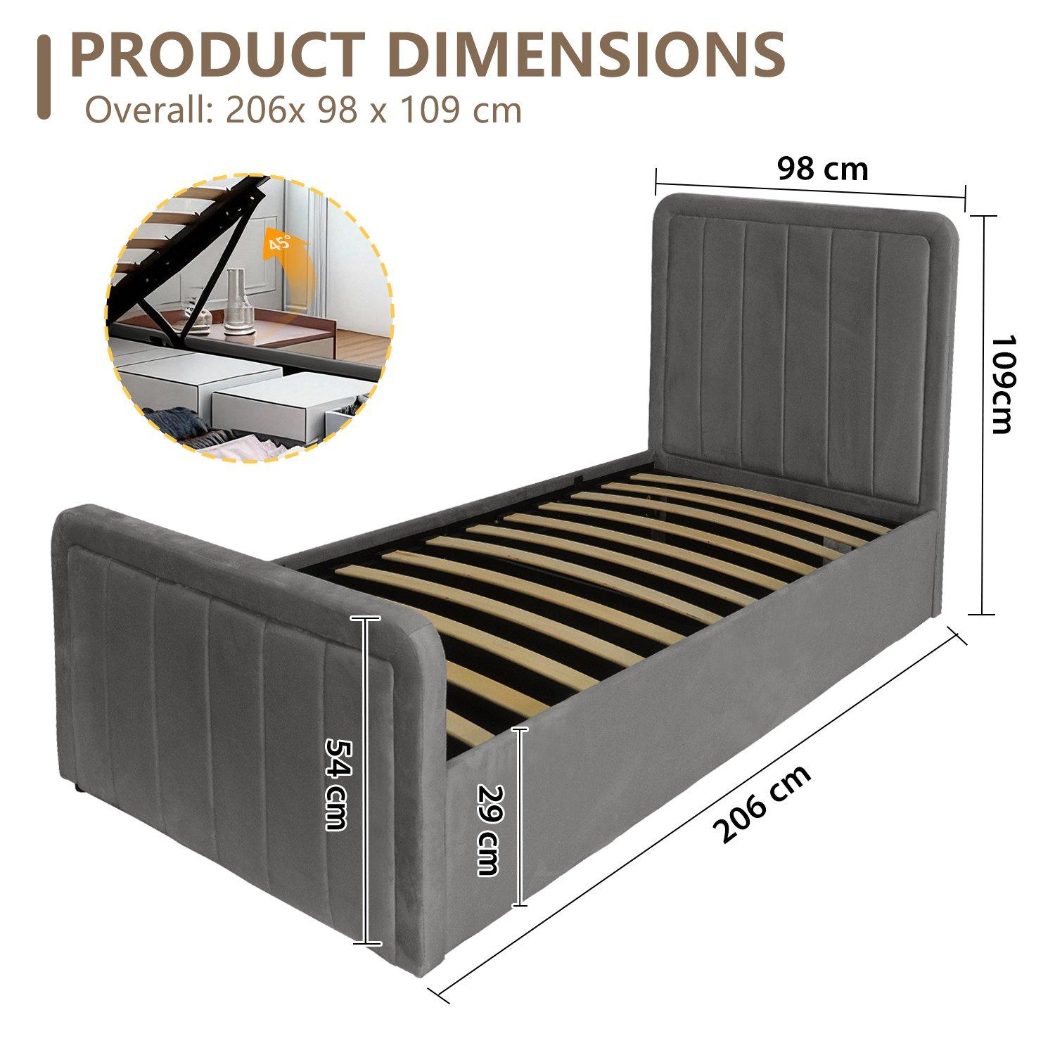 Dark Grey - Comfy Living - Brushed Velvet Gas Lift Bed with Mattress - 14