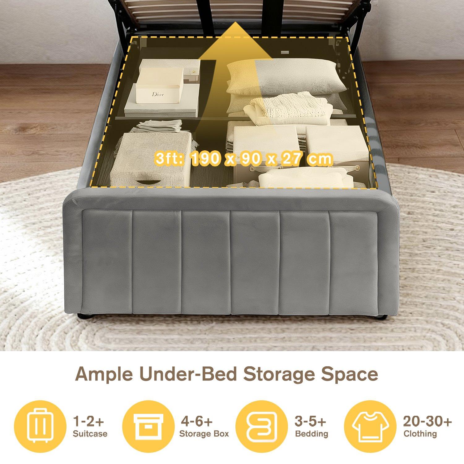 Dark Grey - Comfy Living - Brushed Velvet Gas Lift Bed with Mattress - 15