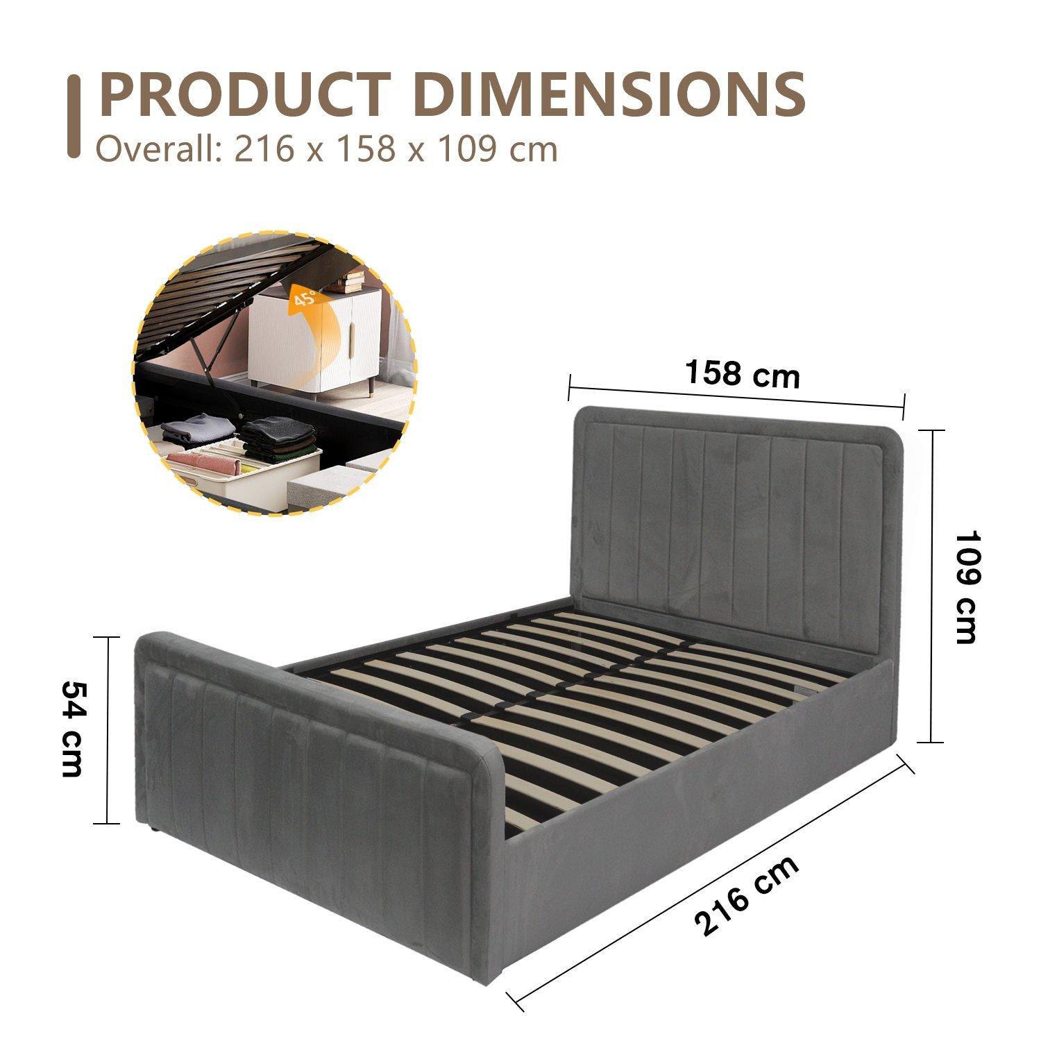 Dark Grey - Comfy Living - Brushed Velvet Gas Lift Bed with Mattress - 16