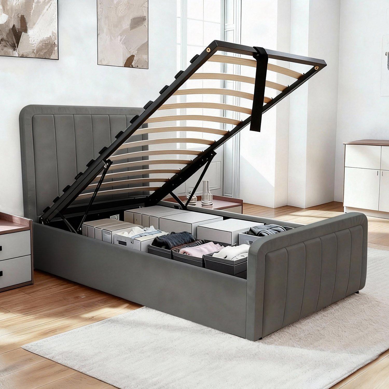 Dark Grey - Comfy Living - Brushed Velvet Gas Lift Bed with Mattress - 3