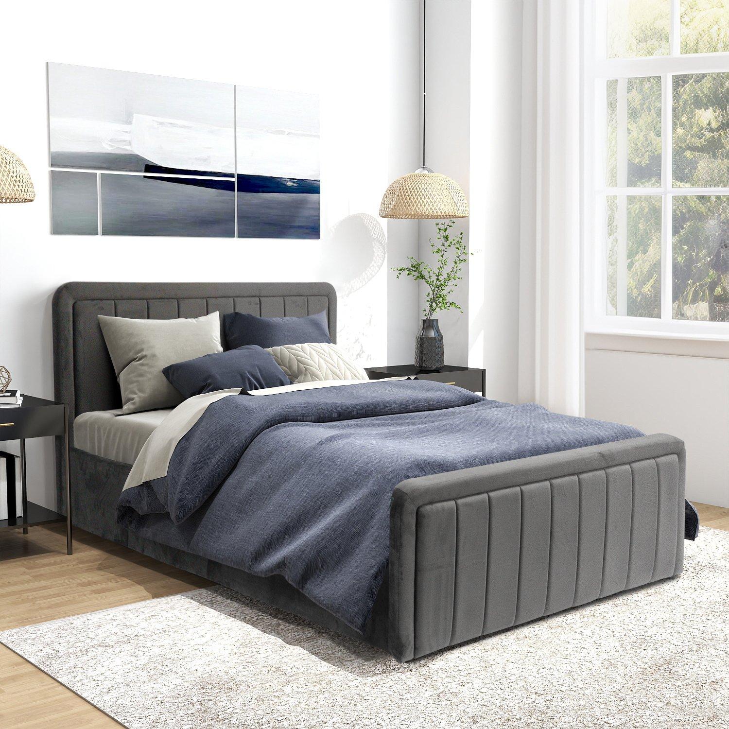 Dark Grey - Comfy Living - Brushed Velvet Gas Lift Bed with Mattress - 4