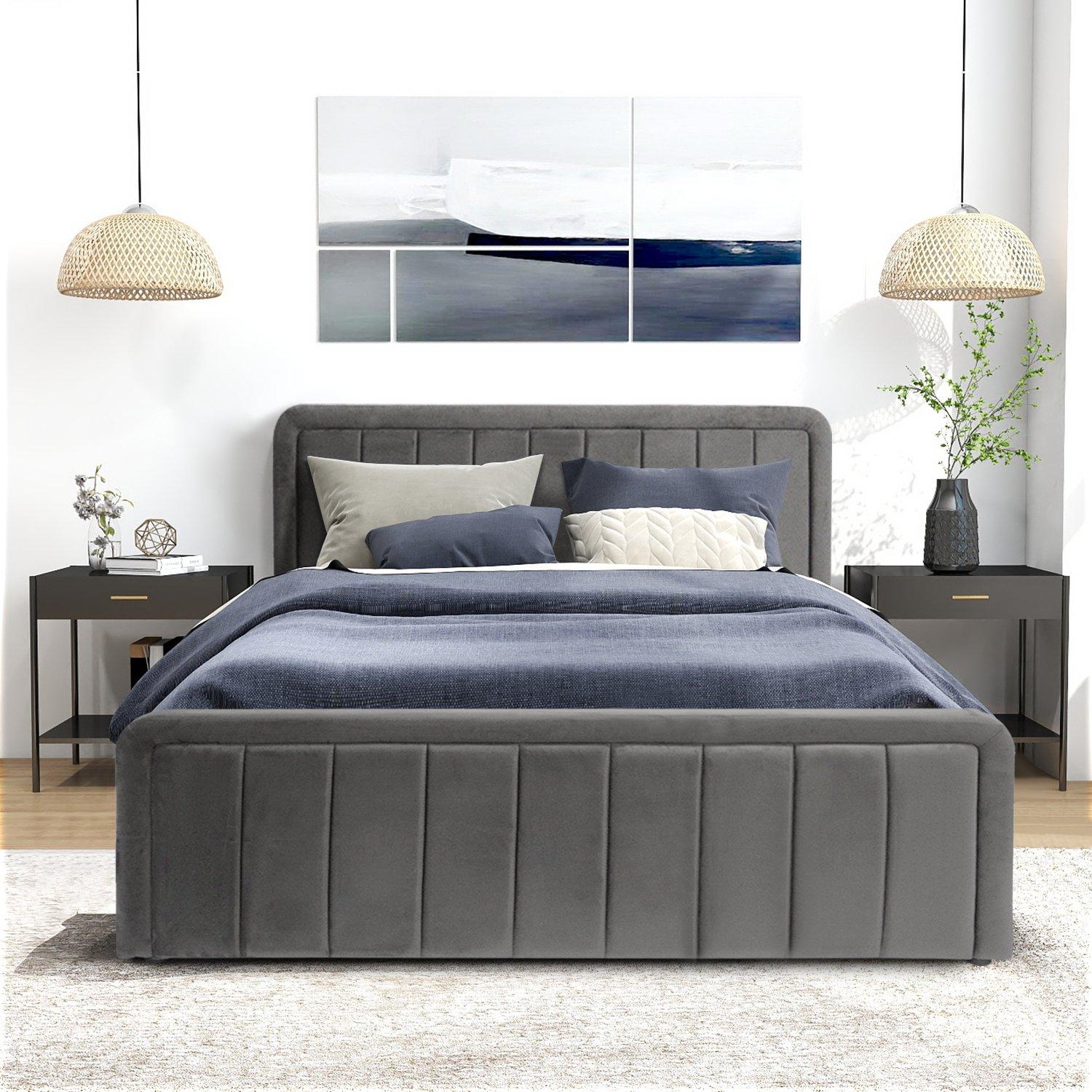 Dark Grey - Comfy Living - Brushed Velvet Gas Lift Bed with Mattress - 5