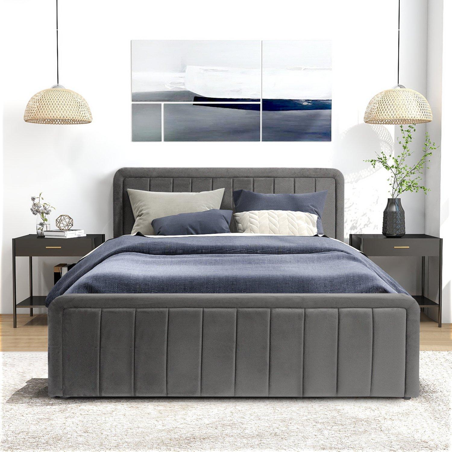 Dark Grey - Comfy Living - Brushed Velvet Gas Lift Bed with Mattress - 8