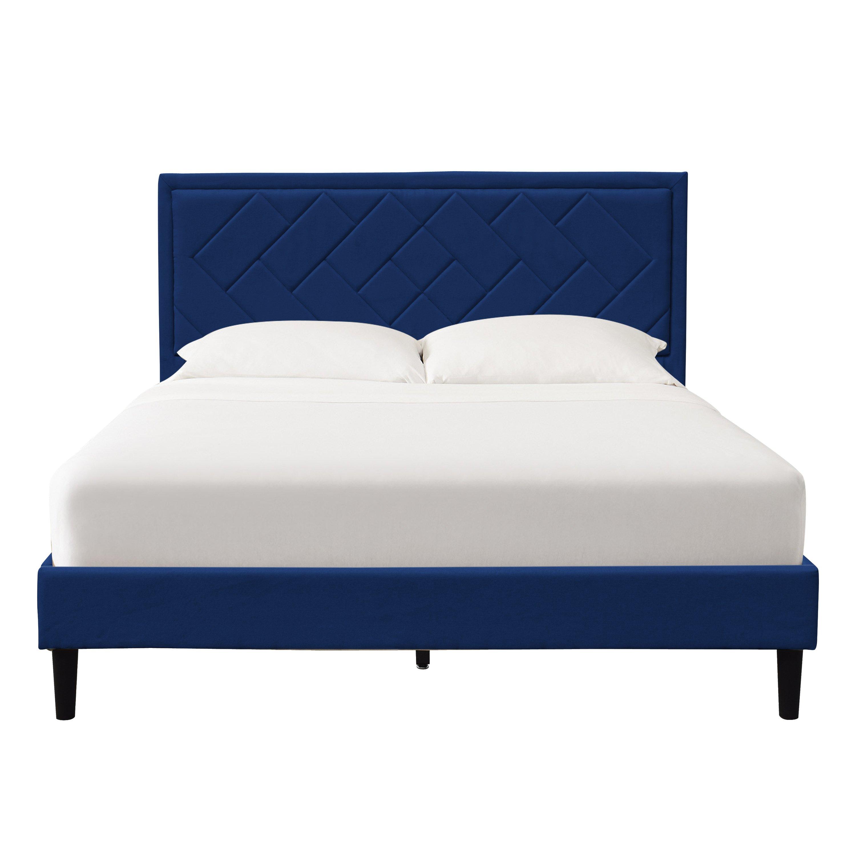 Blue - Comfy Living - Fabric Bed with Padded Headbaord & Mattress - 2