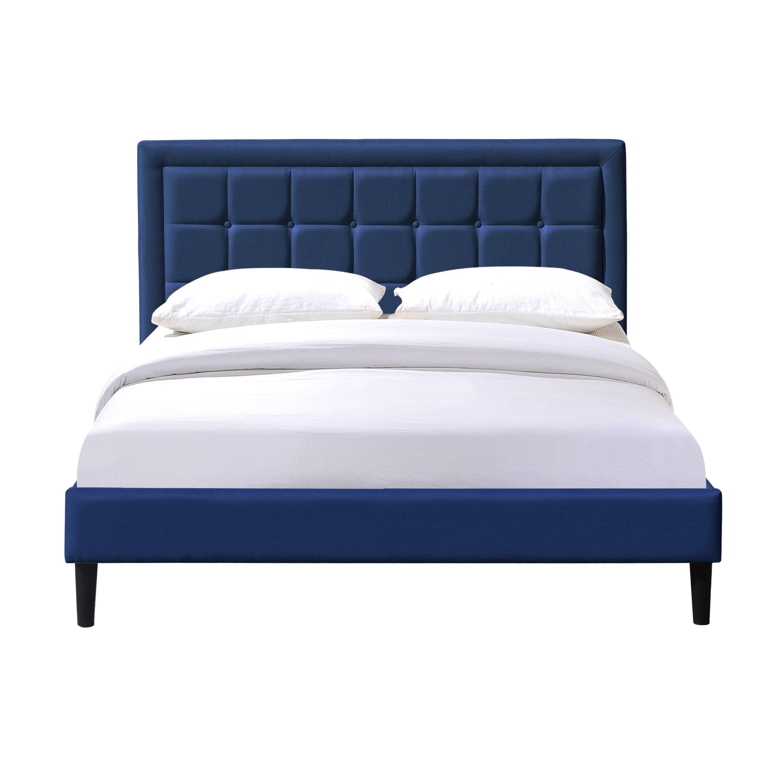 Blue - Comfy Living - Fabric Bed with Buttoned Headbaord & Mattress - 3