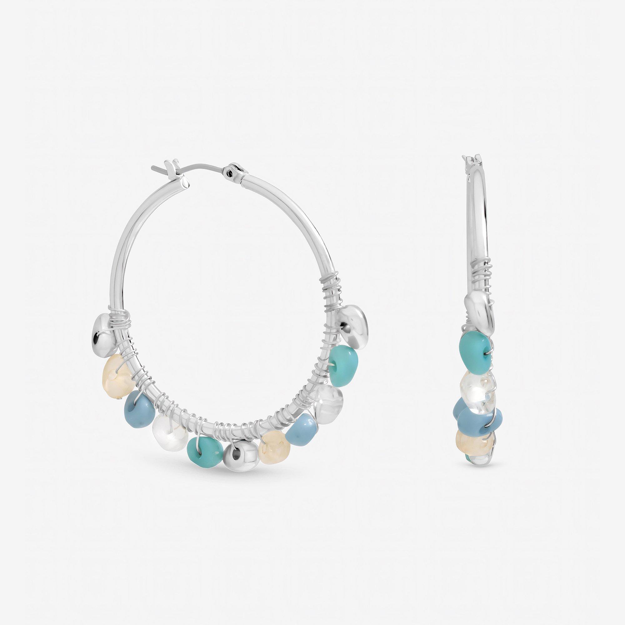Silver - Mood - Silver and Turquoise Beaded Hoop Earrings