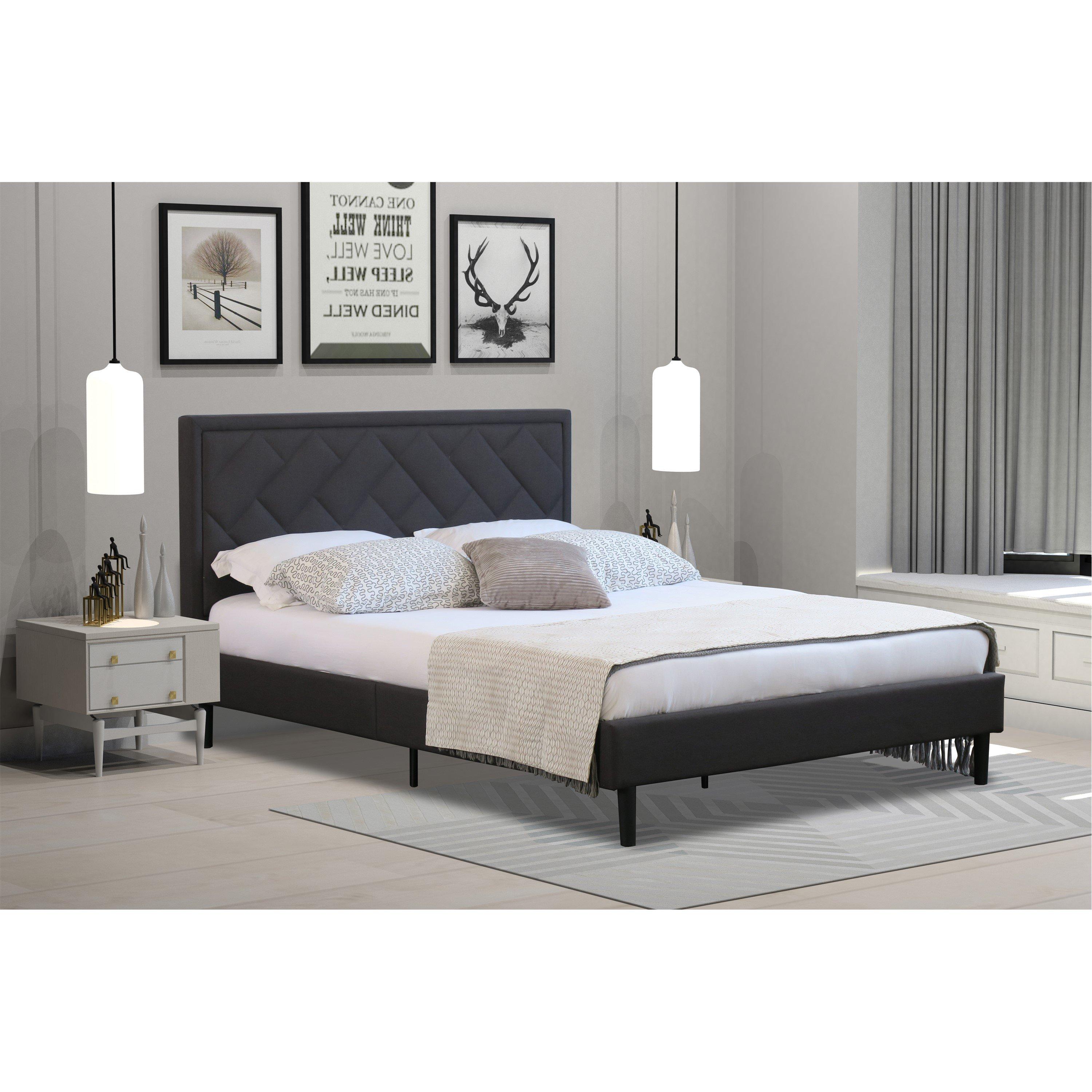 Comfy Living  Fabric Bed With Padded Headbaord - Dark Grey - Double