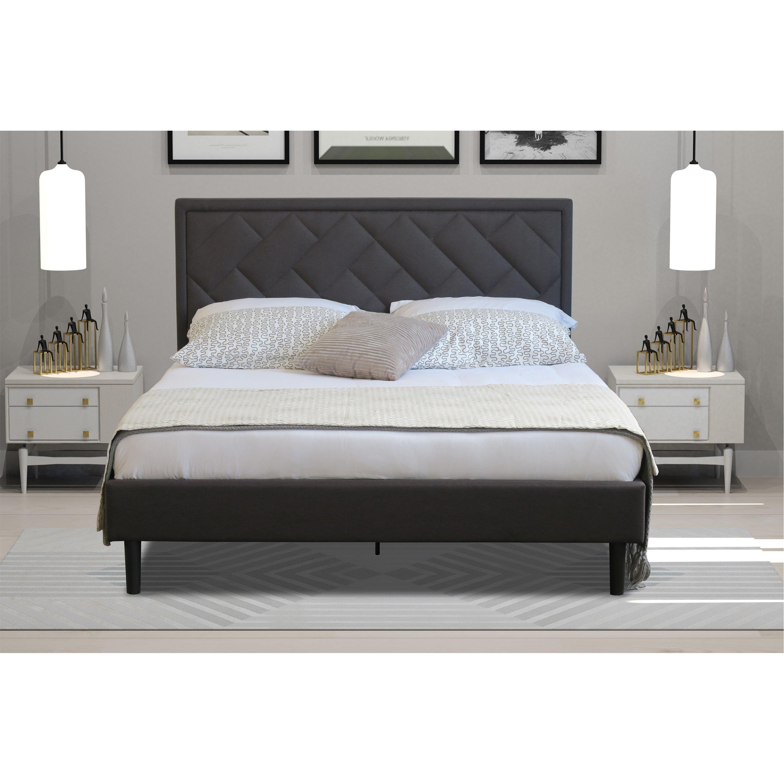 Dark Grey - Comfy Living - Fabric Bed with Padded Headbaord - 2