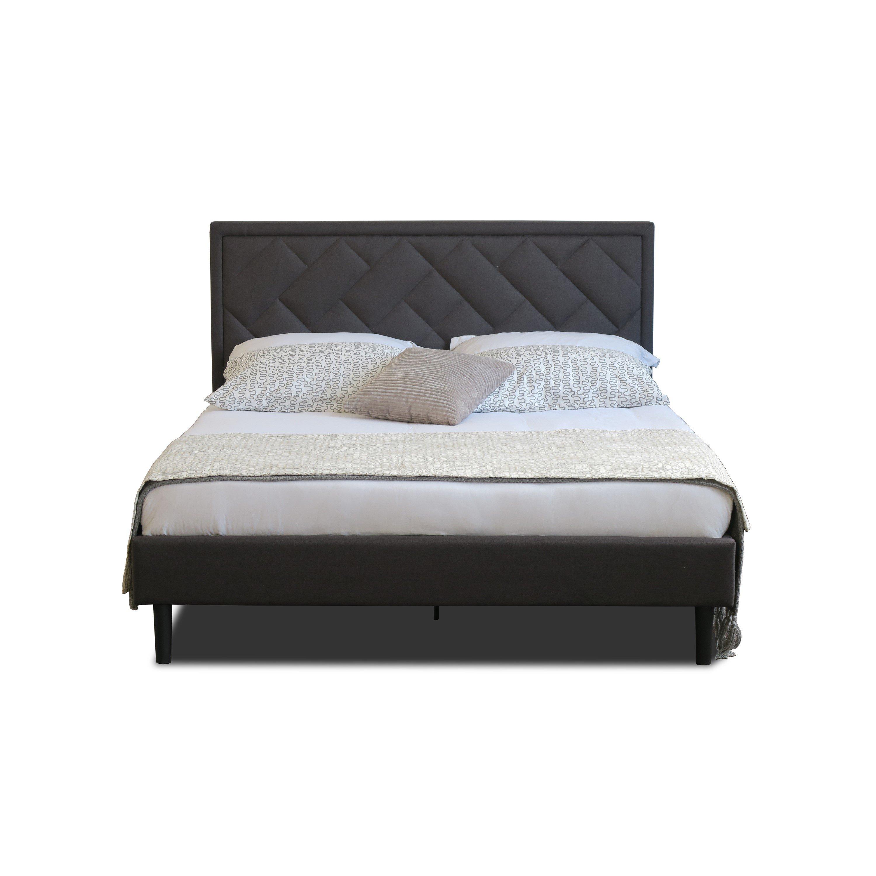 Dark Grey - Comfy Living - Fabric Bed with Padded Headbaord - 4