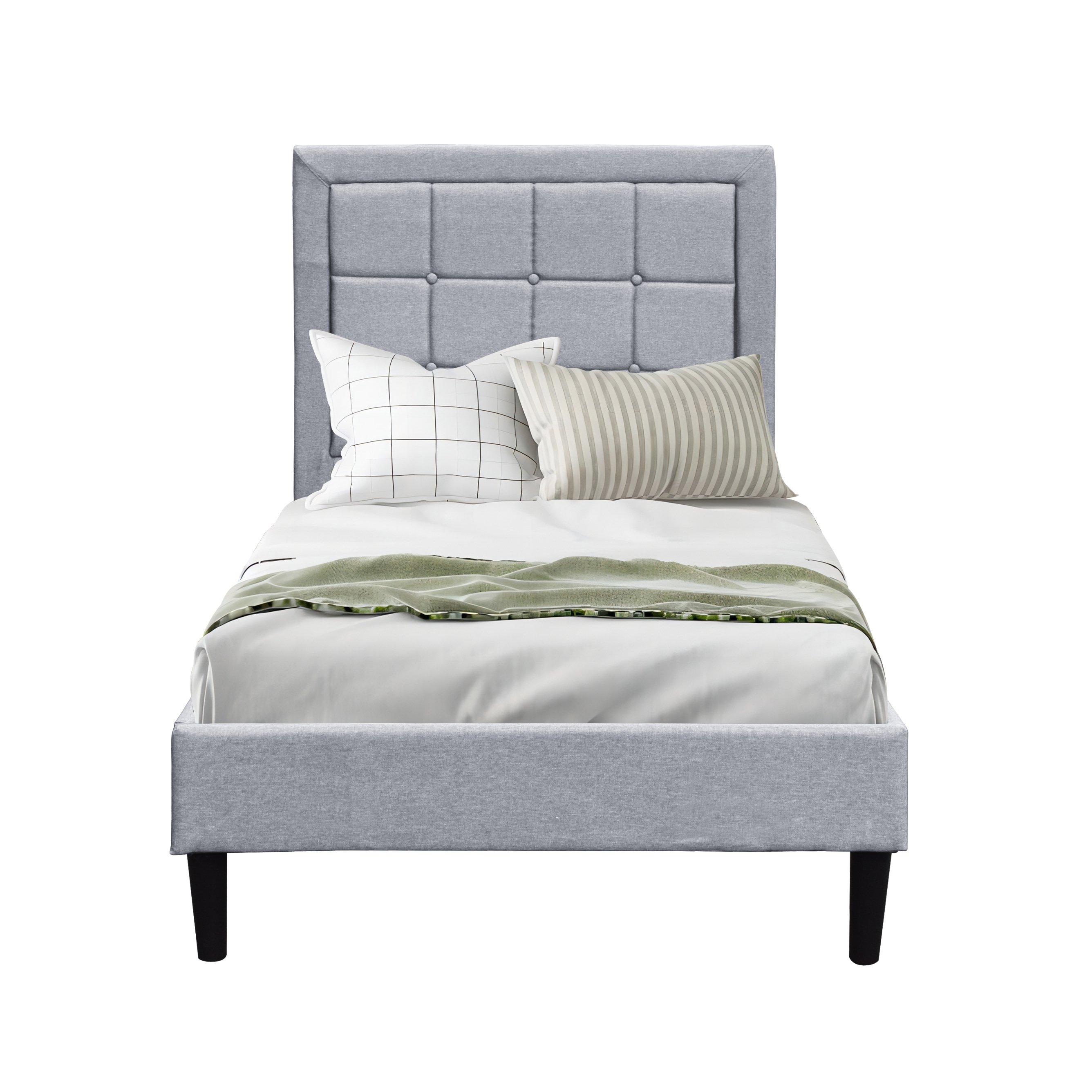 Light Grey - Comfy Living - Fabric Bed with Buttoned Headbaord - 4