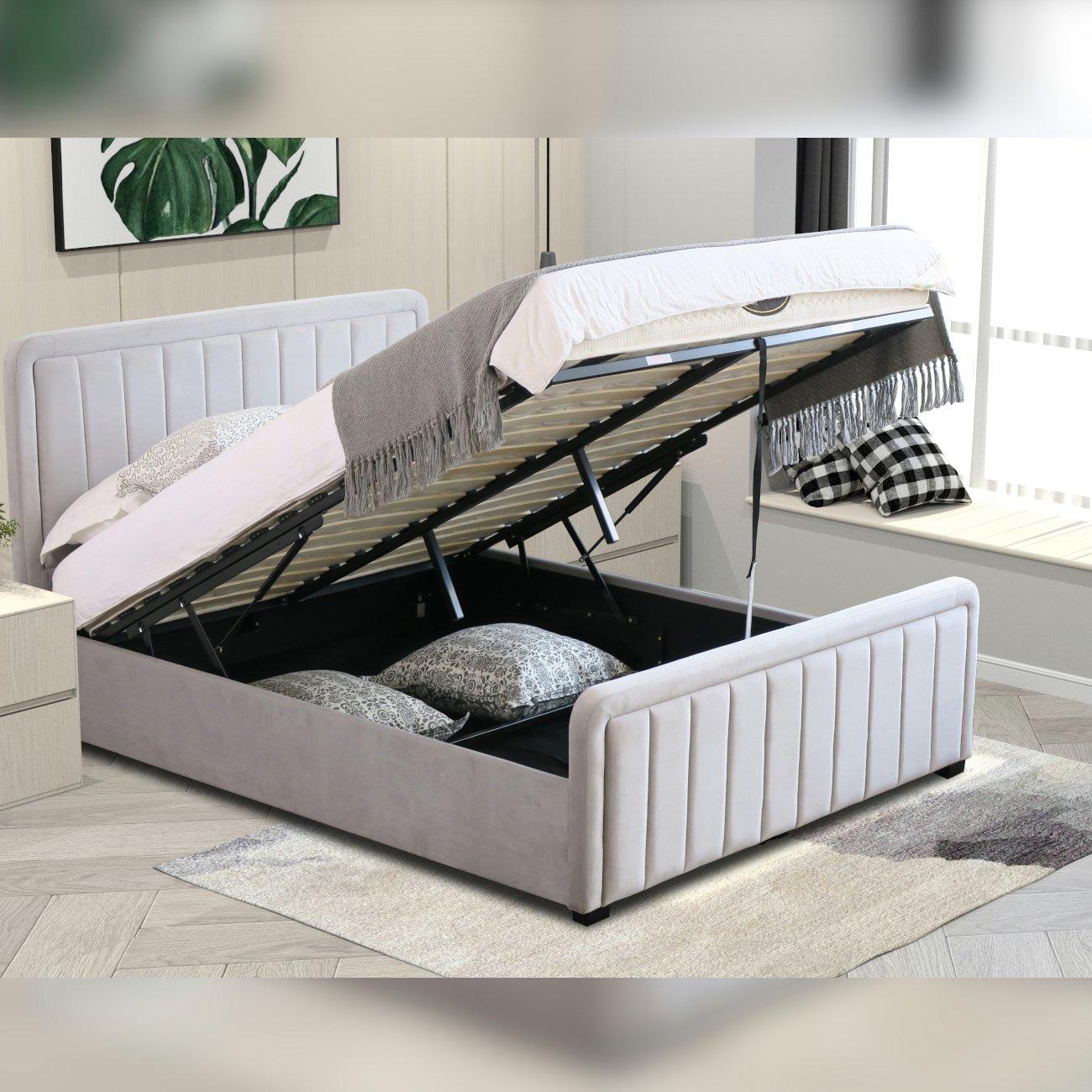 Light Grey - Comfy Living - Brushed Velvet Gas Lift Bed
