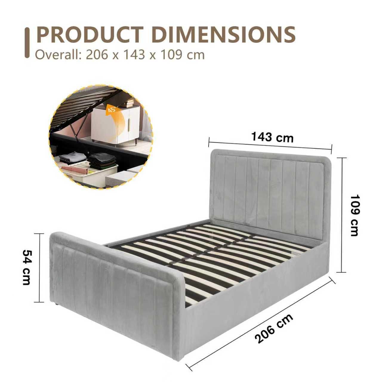 Light Grey - Comfy Living - Brushed Velvet Gas Lift Bed - 11