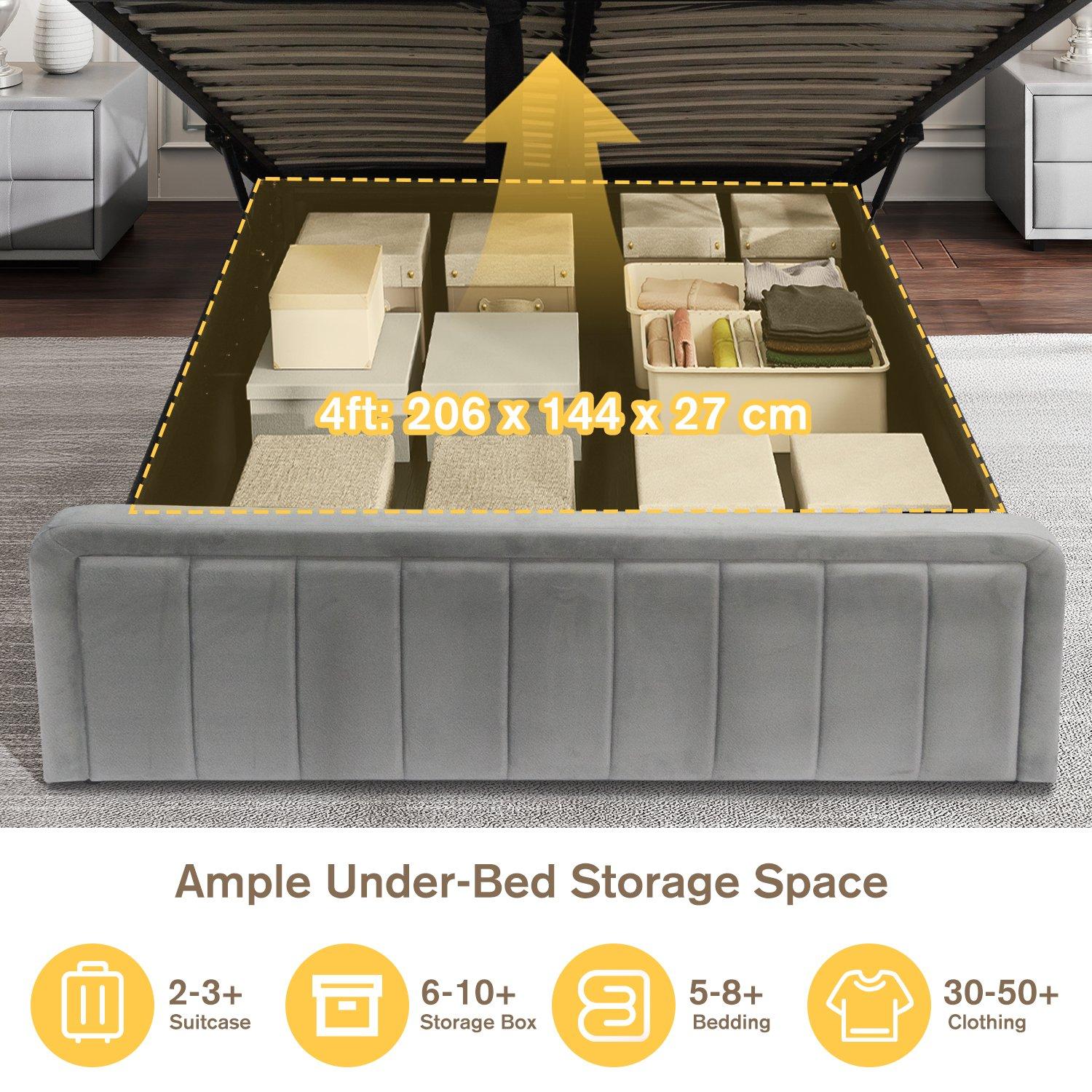 Light Grey - Comfy Living - Brushed Velvet Gas Lift Bed - 12