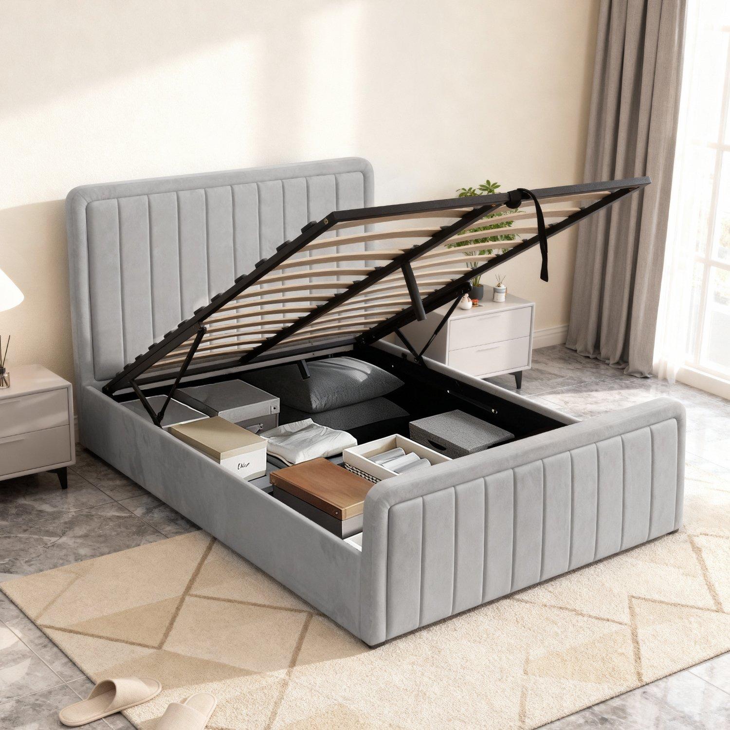 Light Grey - Comfy Living - Brushed Velvet Gas Lift Bed - 15