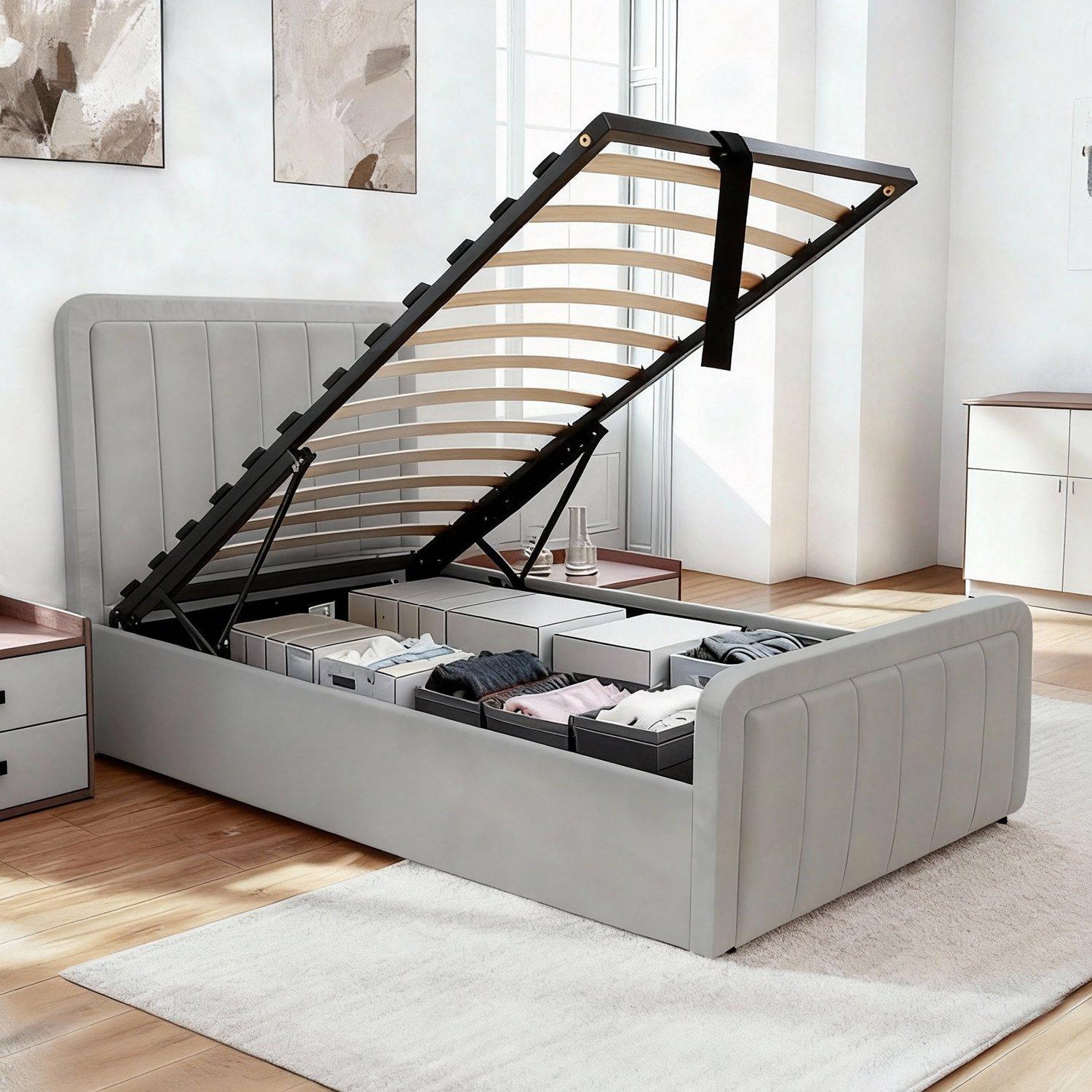 Light Grey - Comfy Living - Brushed Velvet Gas Lift Bed - 3