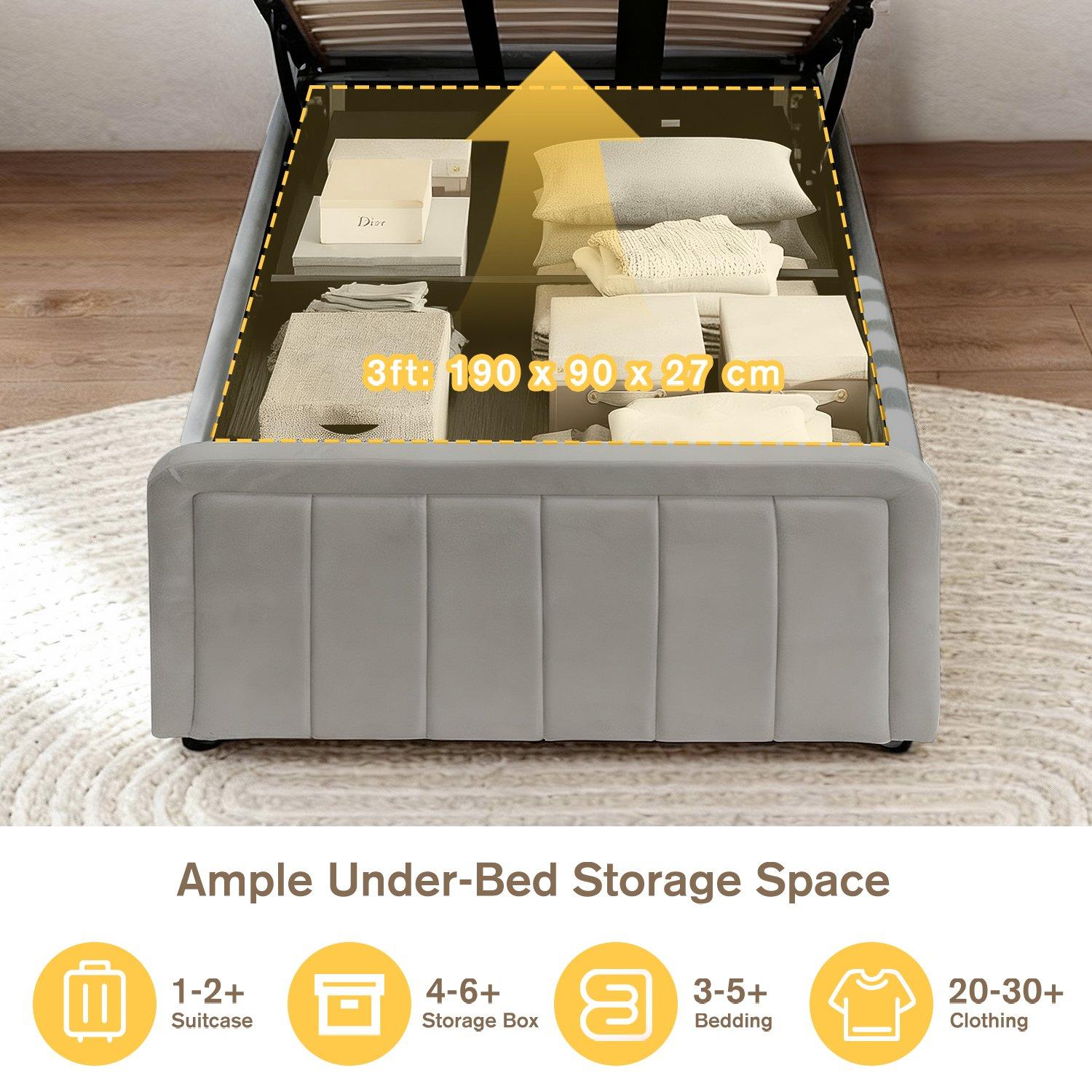 Light Grey - Comfy Living - Brushed Velvet Gas Lift Bed - 4