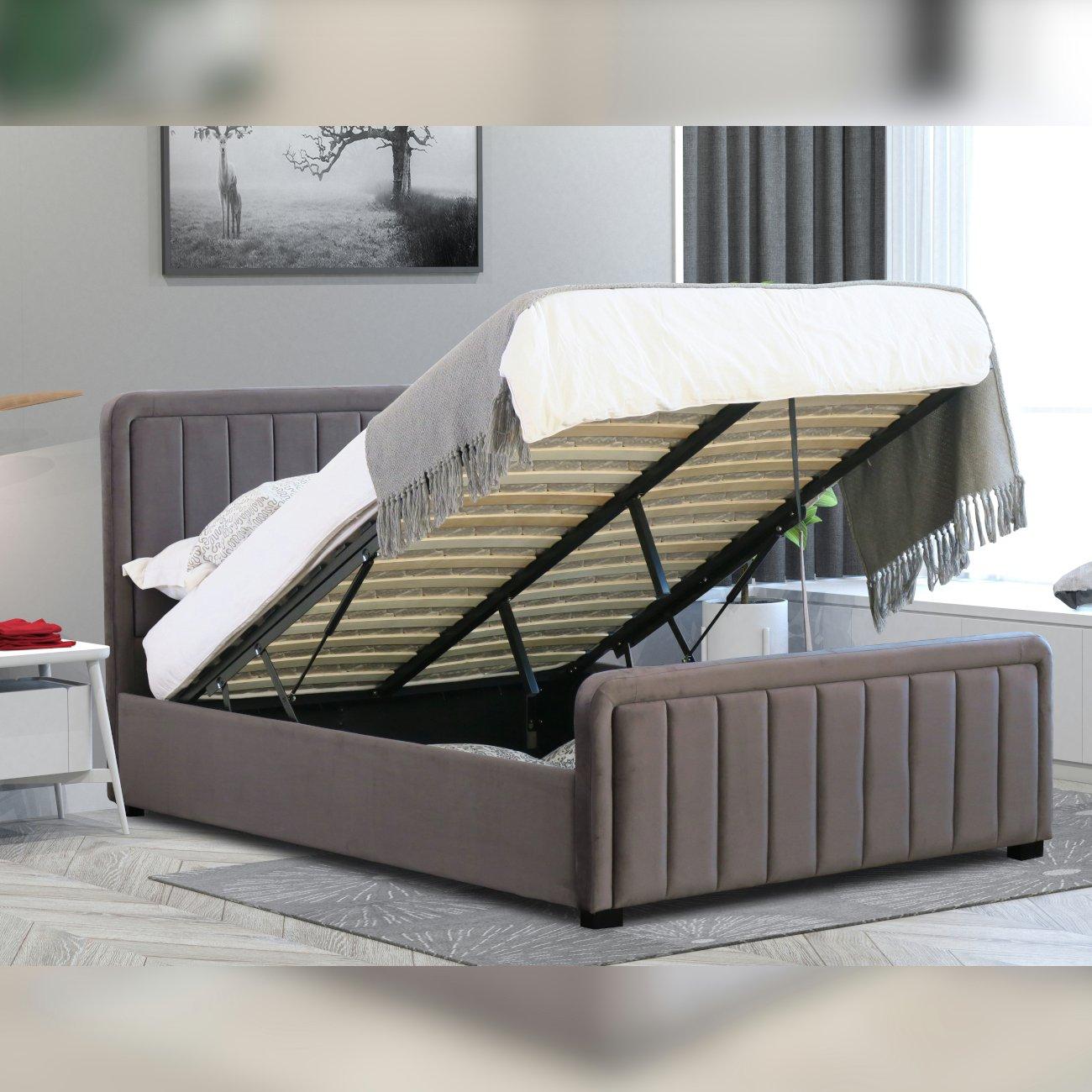 Brushed Velvet Gas Lift Bed