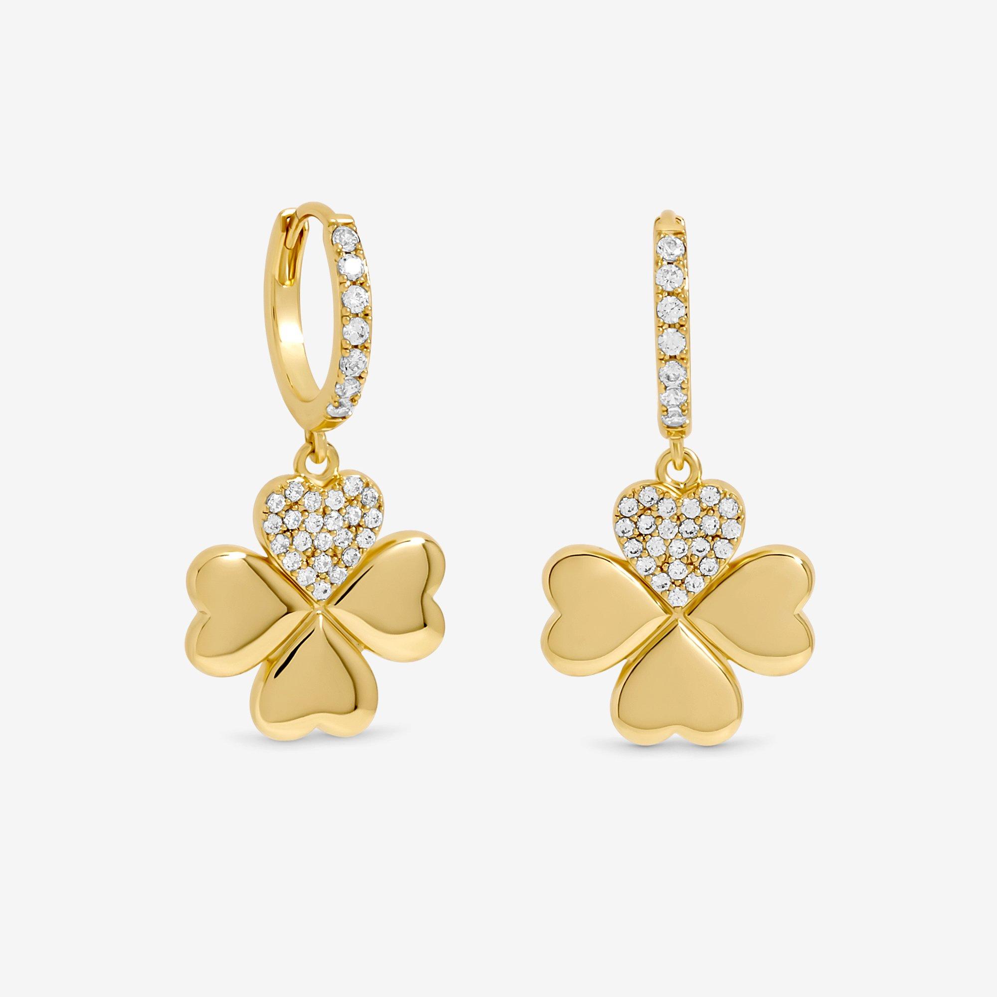 Gold - Mood - Gold Plated Clover Earrings Gift Boxed - 2