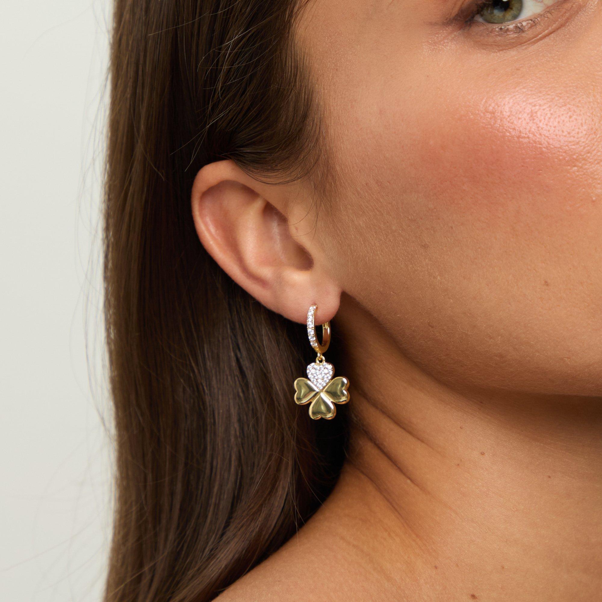 Gold - Mood - Gold Plated Clover Earrings Gift Boxed - 3