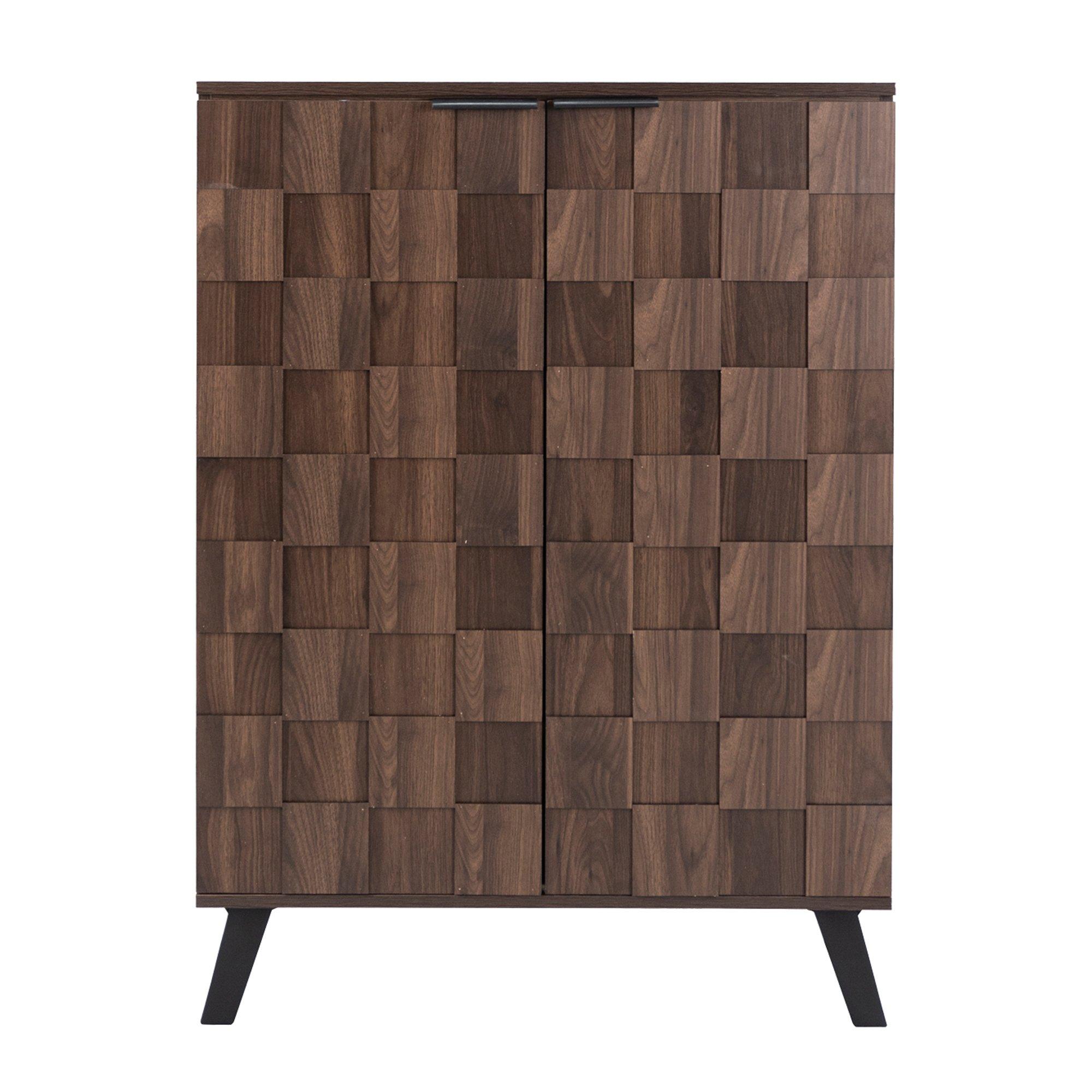 Walnut - Urban Meuble - Vintage Geometric Textured Shoe Cabinet - 5