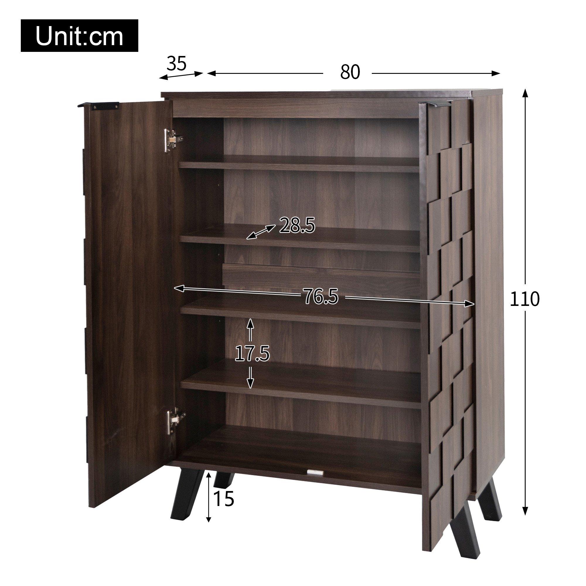 Walnut - Urban Meuble - Vintage Geometric Textured Shoe Cabinet - 6