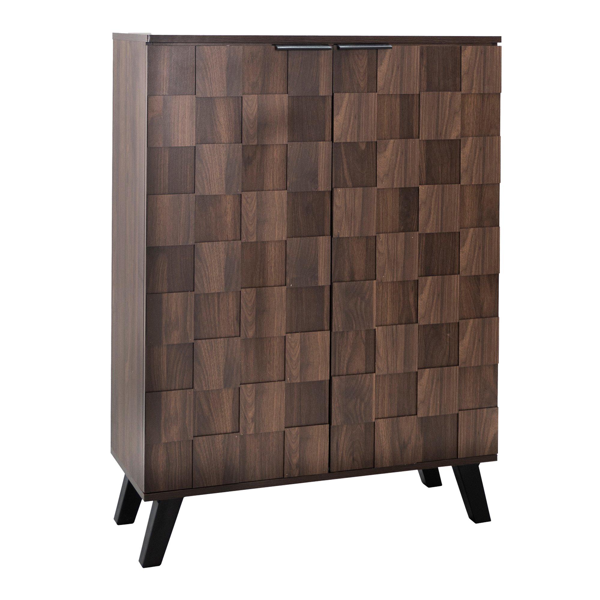 Walnut - Urban Meuble - Vintage Geometric Textured Shoe Cabinet - 7
