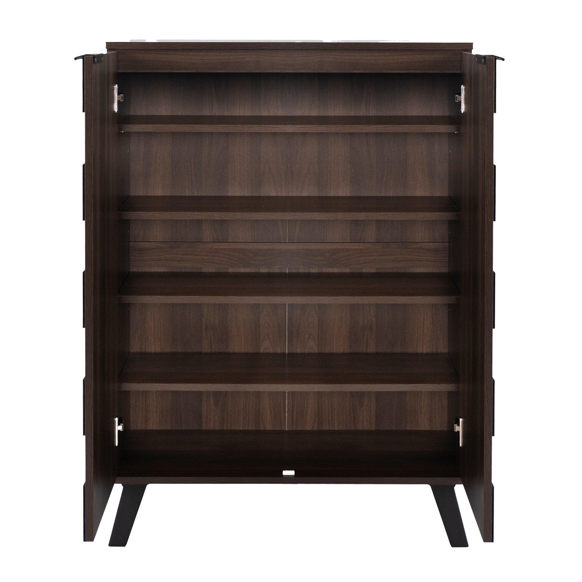 Walnut - Urban Meuble - Vintage Geometric Textured Shoe Cabinet - 8