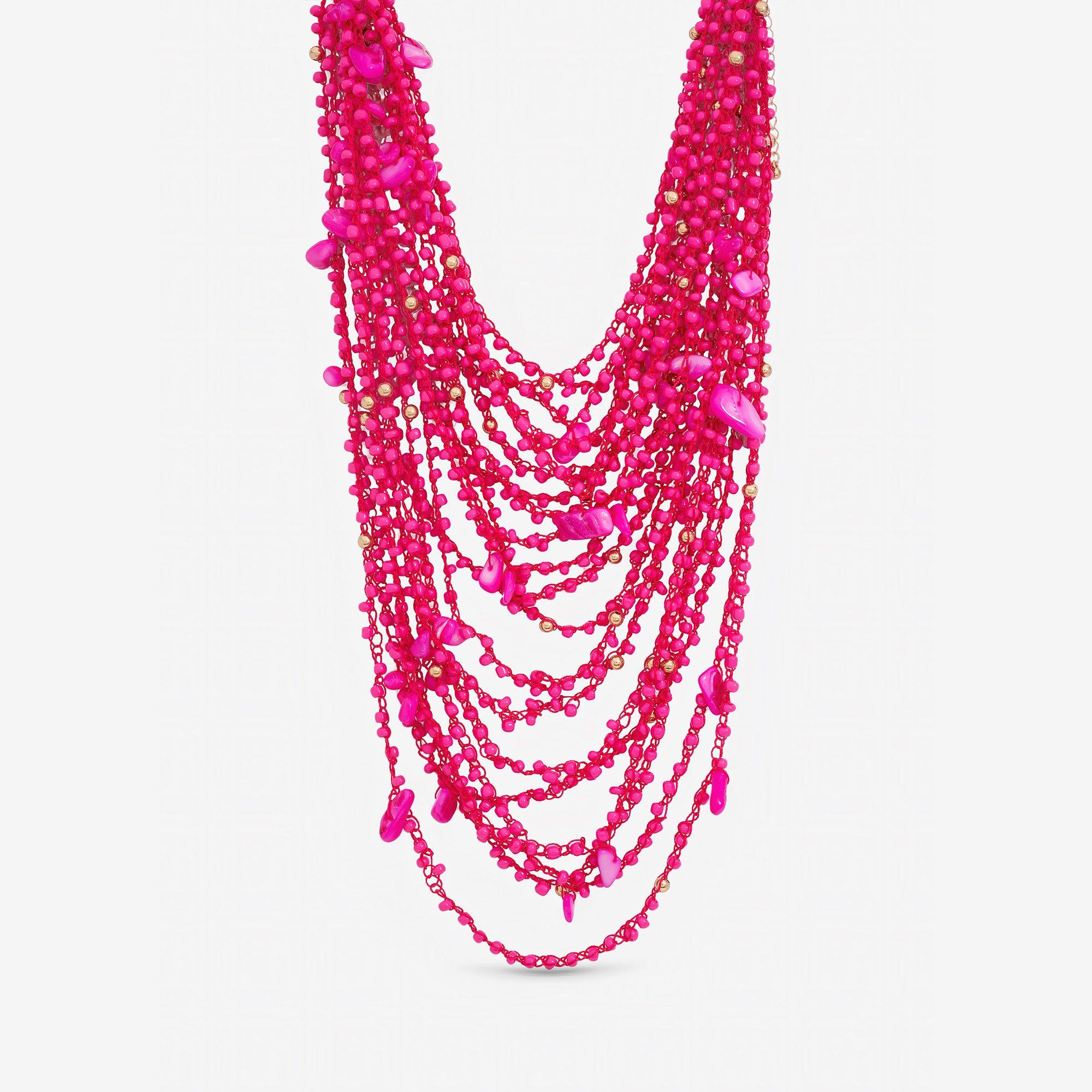 Mood Pink Beaded Statement Multirow Necklace