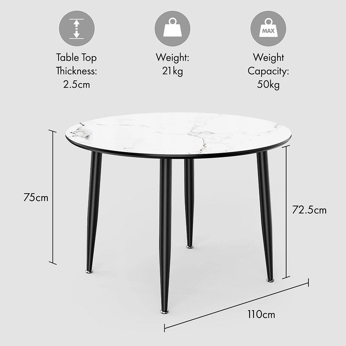 Grey - VonHaus - Parma 4 Seater Marble Effect Dining Table - 6