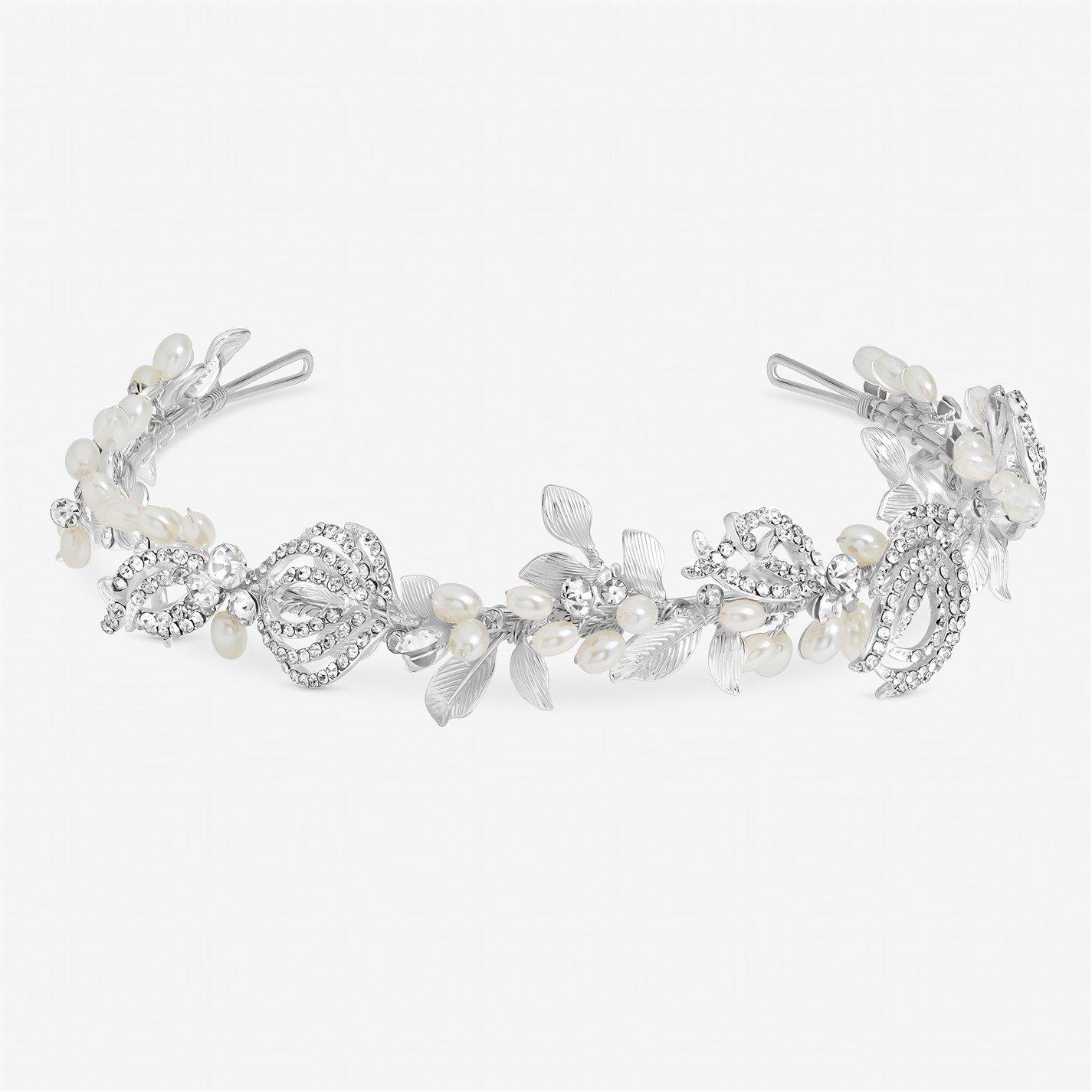 Jon Richard Women's Silver Delilah Plated Pave Feather & Pearl Tiara - Gift Pouch - Image 7