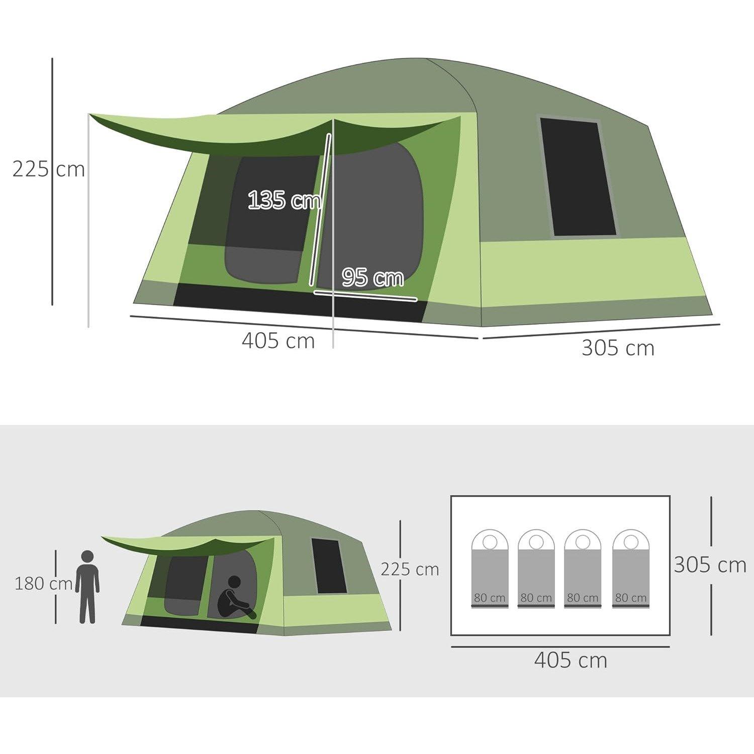 Green - Outsunny - Tunnel Tent  with Porch 4-8 Person - 3