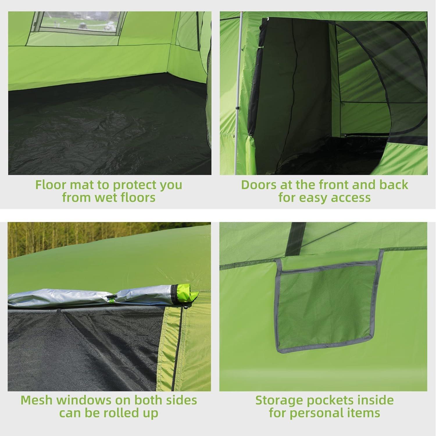 Green - Outsunny - Tunnel Tent  with Porch 4-8 Person - 6