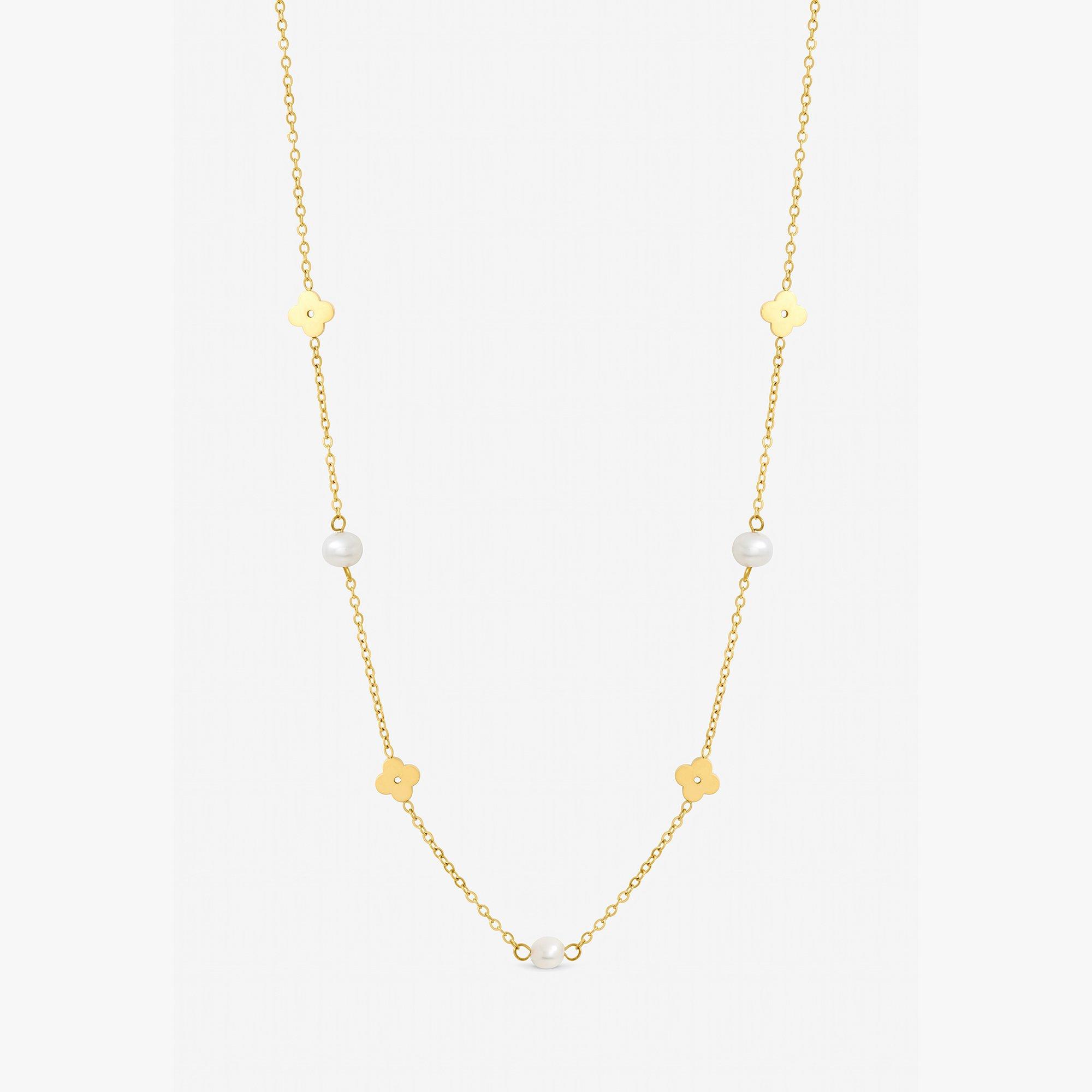 Gold - Jon Richard - Waterproof Pearl and Floral Station Necklace - 1