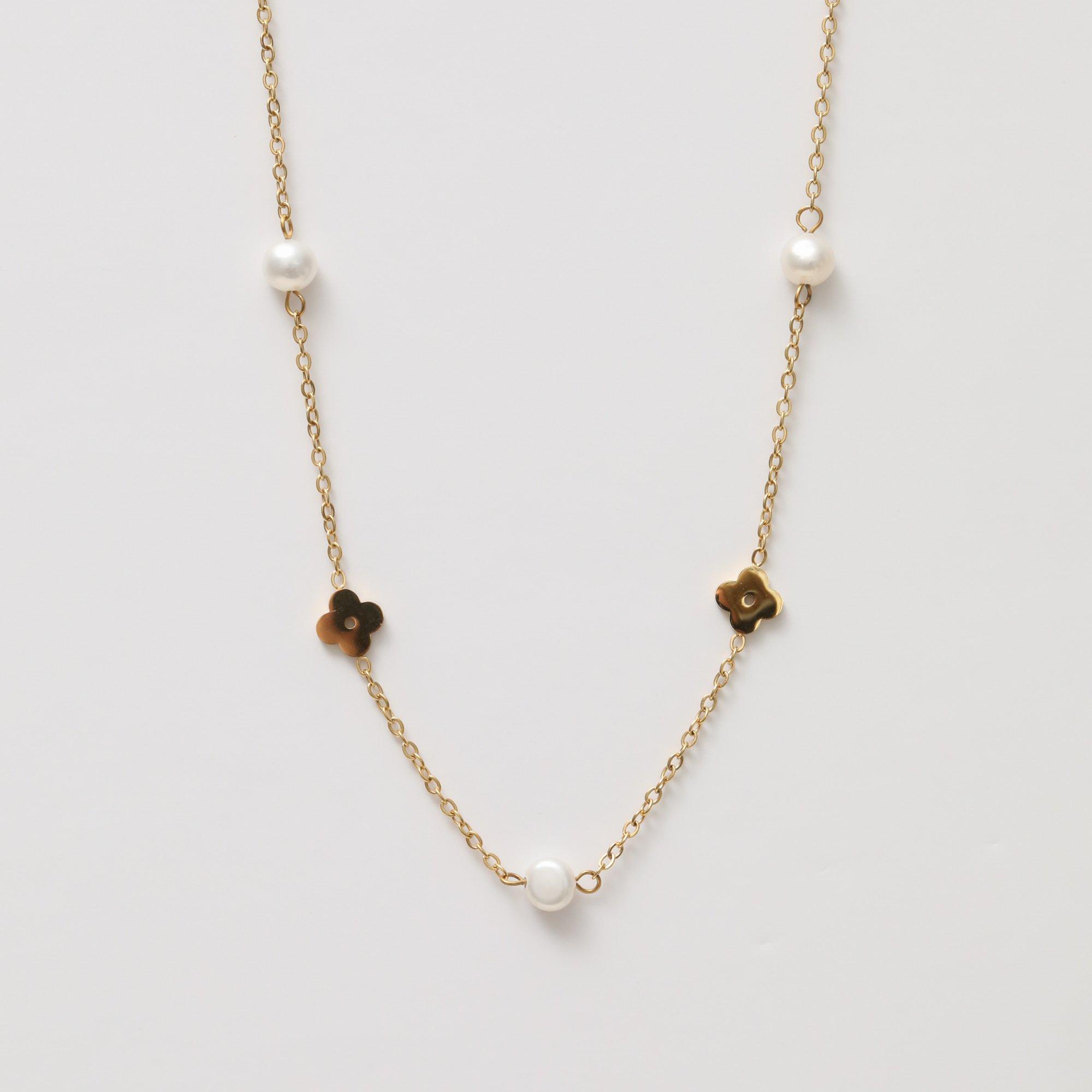 Gold - Jon Richard - Waterproof Pearl and Floral Station Necklace - 2