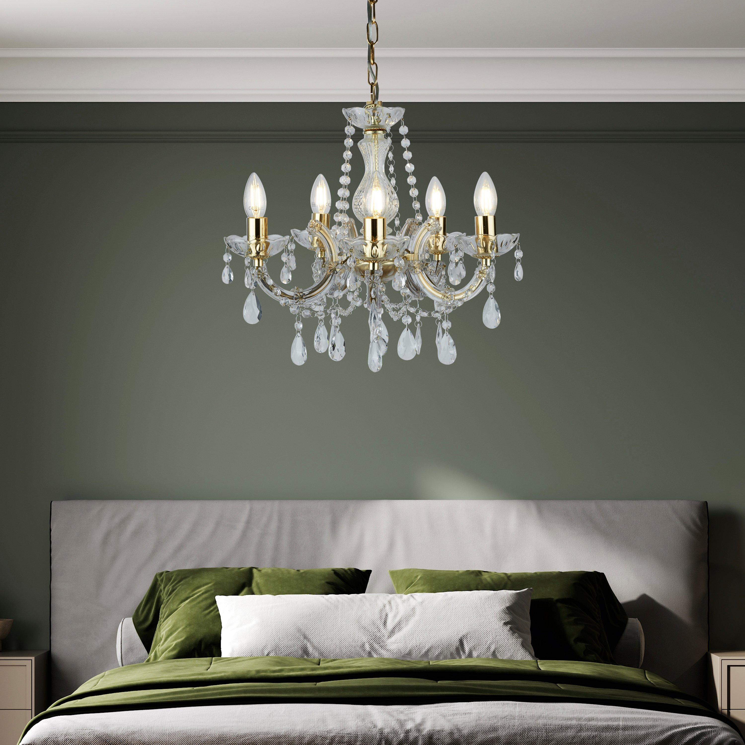 Lighting Collection Charlotte 5Lt Pendant - Polished Brass & Clear Acr