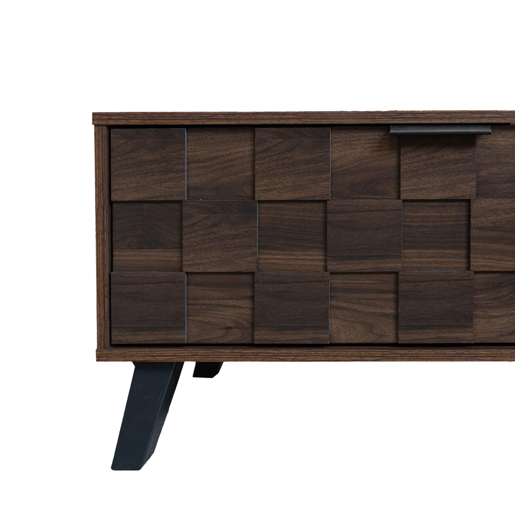 Walnut - Urban Meuble - Vintage Geometric Textured TV Stand - 11