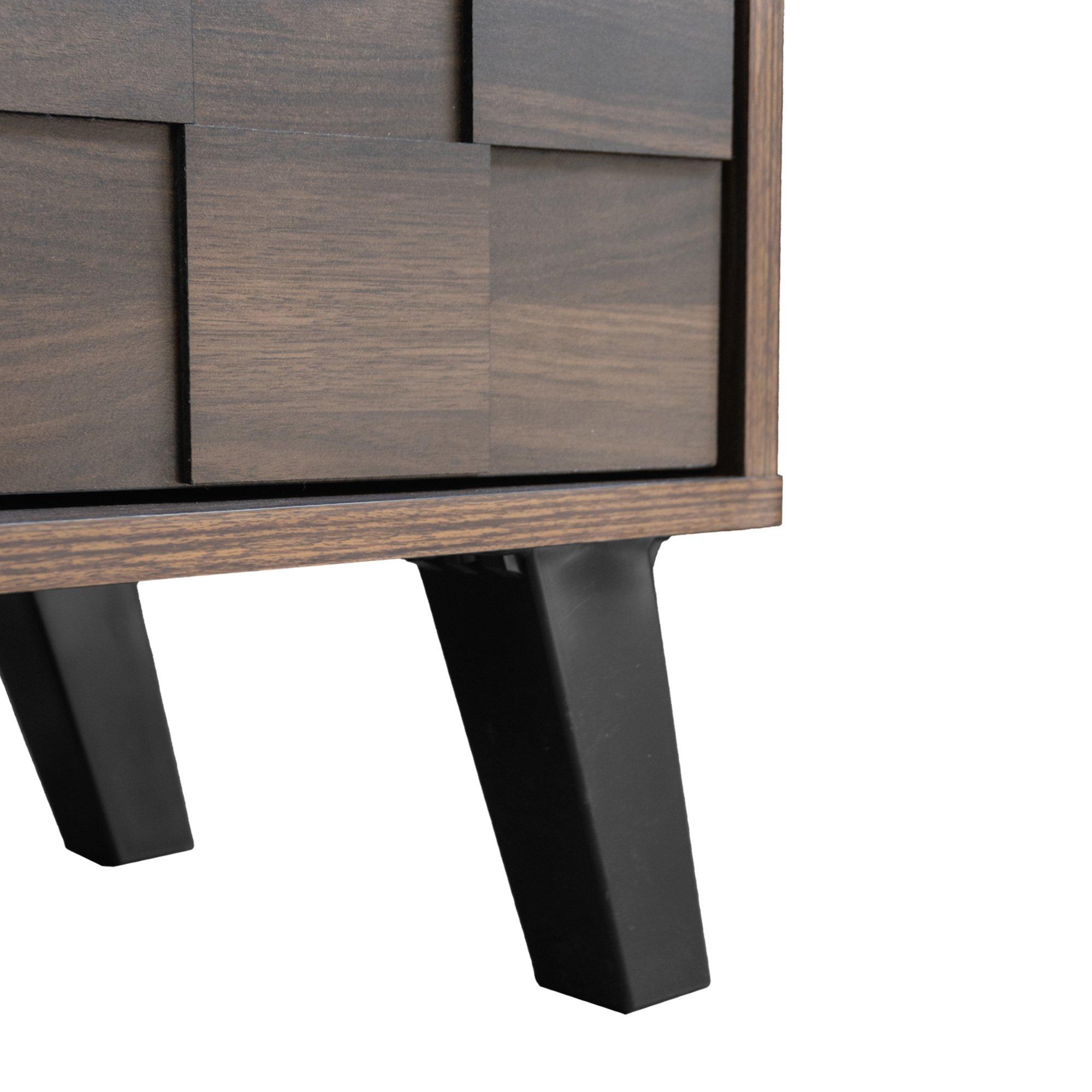 Walnut - Urban Meuble - Vintage Geometric Textured TV Stand - 16