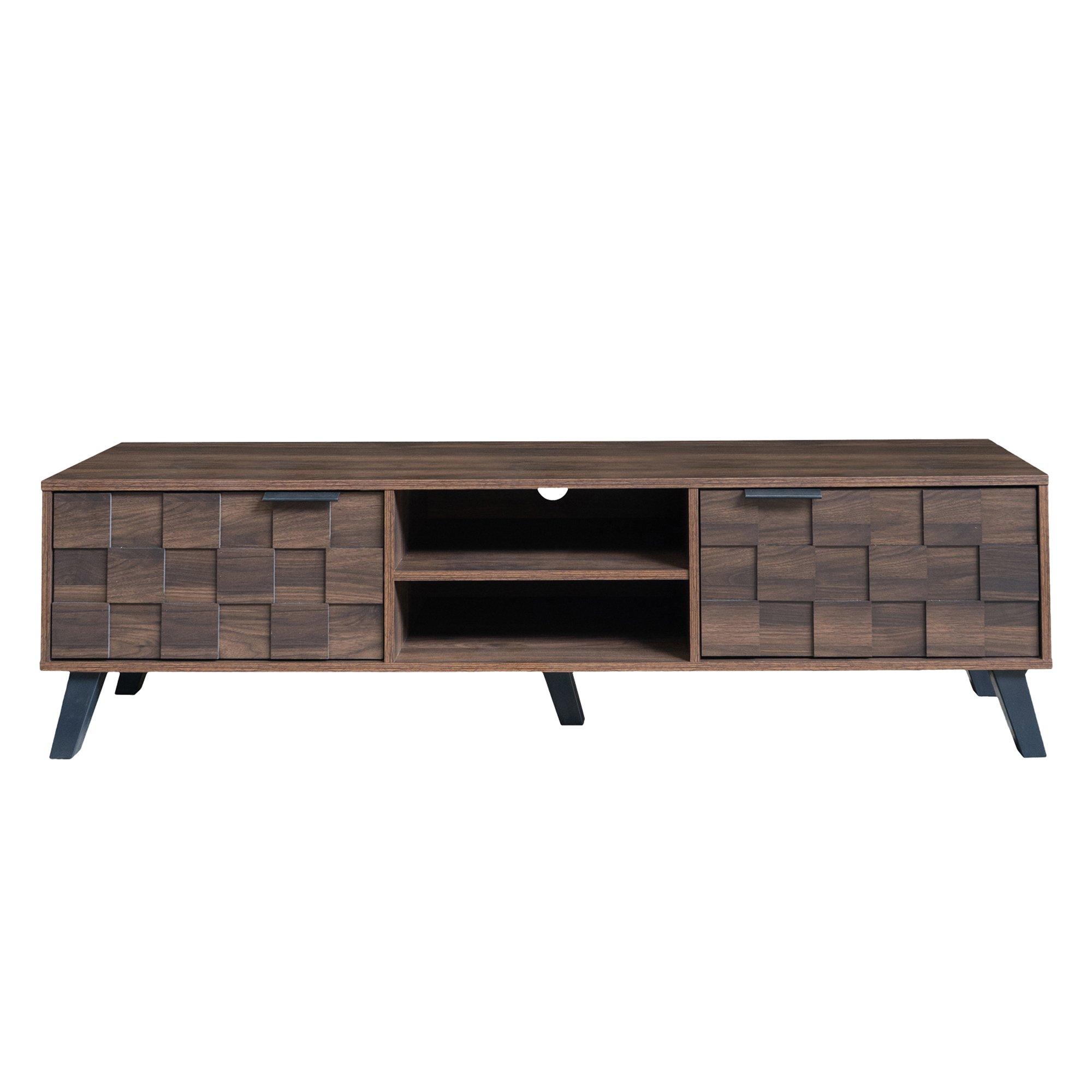 Walnut - Urban Meuble - Vintage Geometric Textured TV Stand - 5