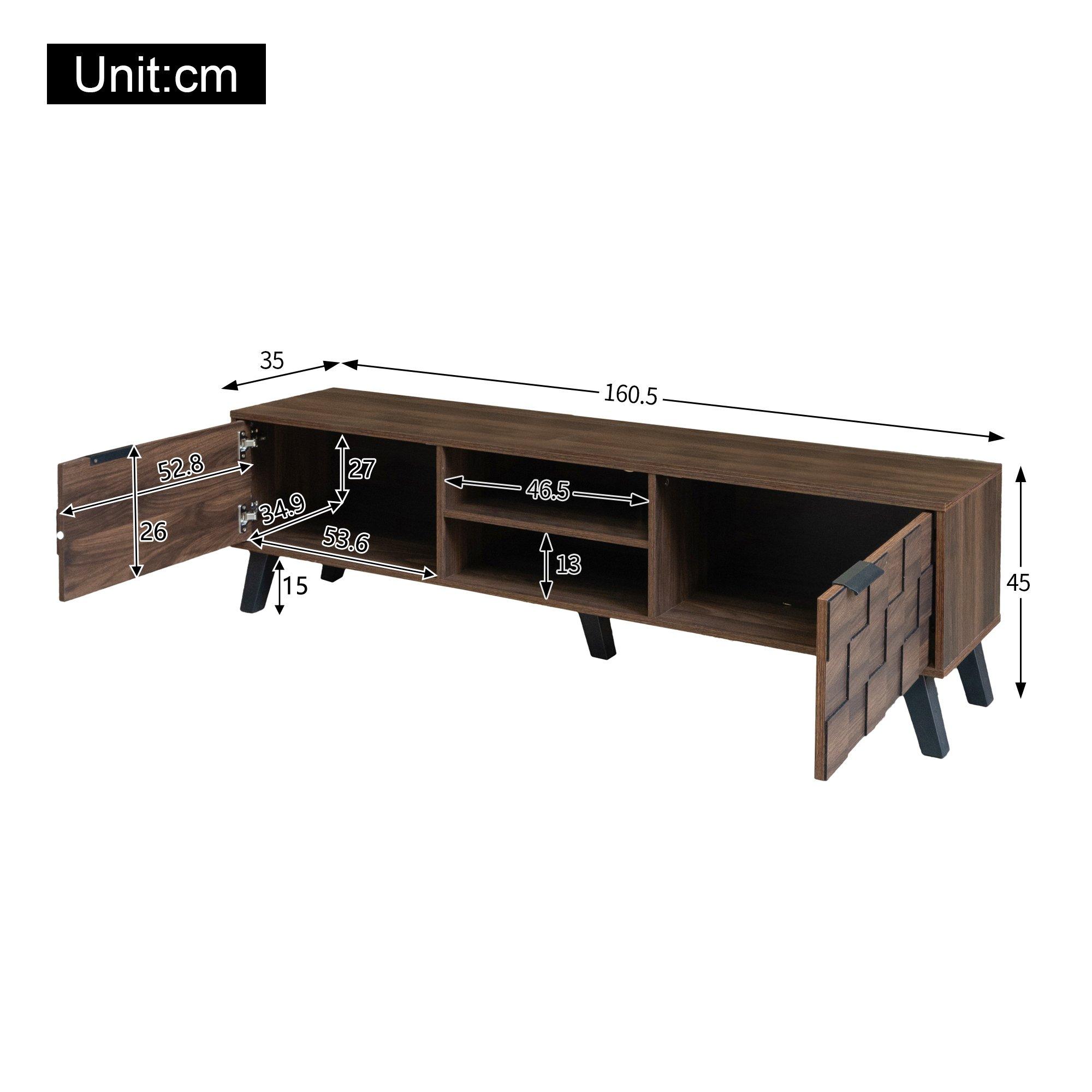 Walnut - Urban Meuble - Vintage Geometric Textured TV Stand - 6