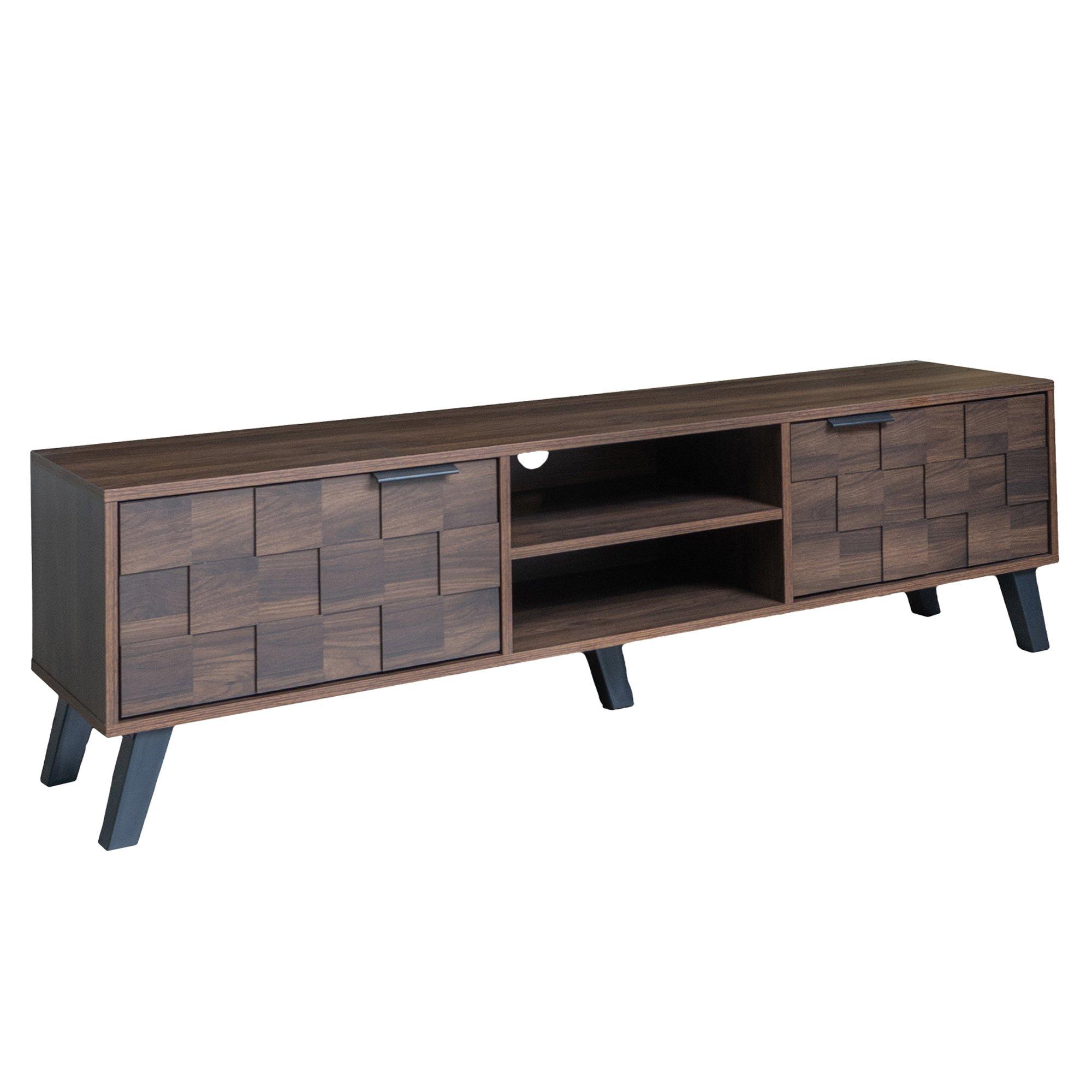 Walnut - Urban Meuble - Vintage Geometric Textured TV Stand - 7