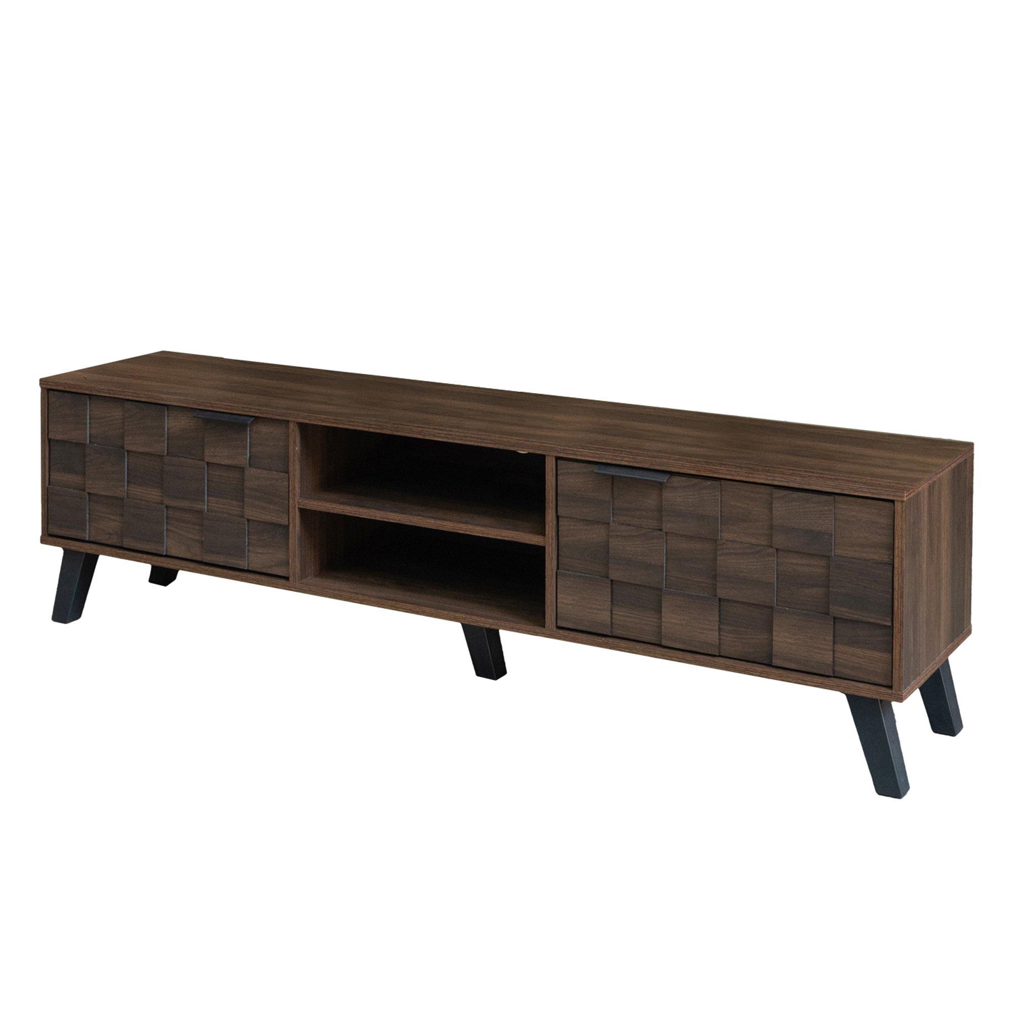 Walnut - Urban Meuble - Vintage Geometric Textured TV Stand - 8